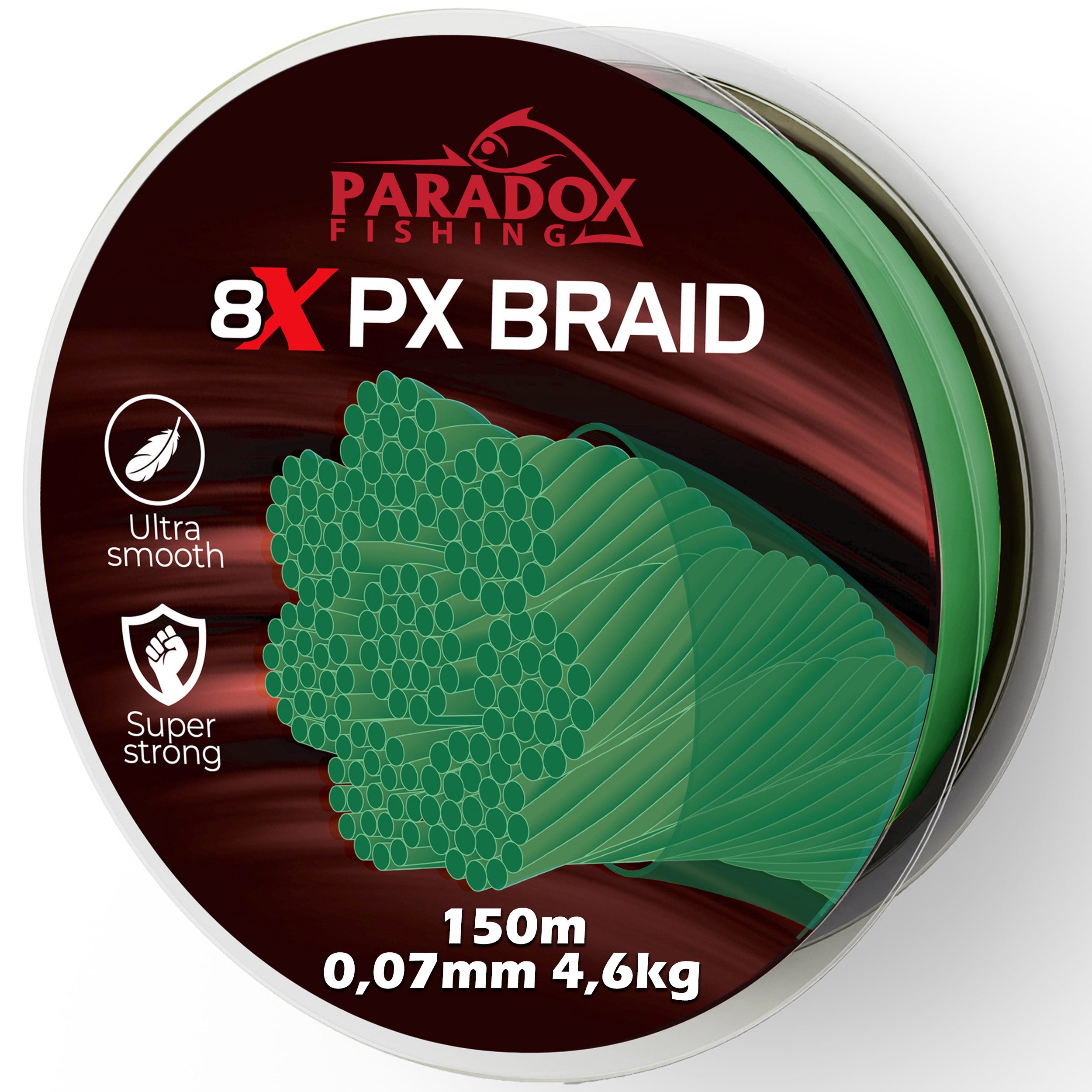 Paradox Fishing Angelschnur 8x geflochten PX Grün, 150 m Länge, 8-fach Geflochten