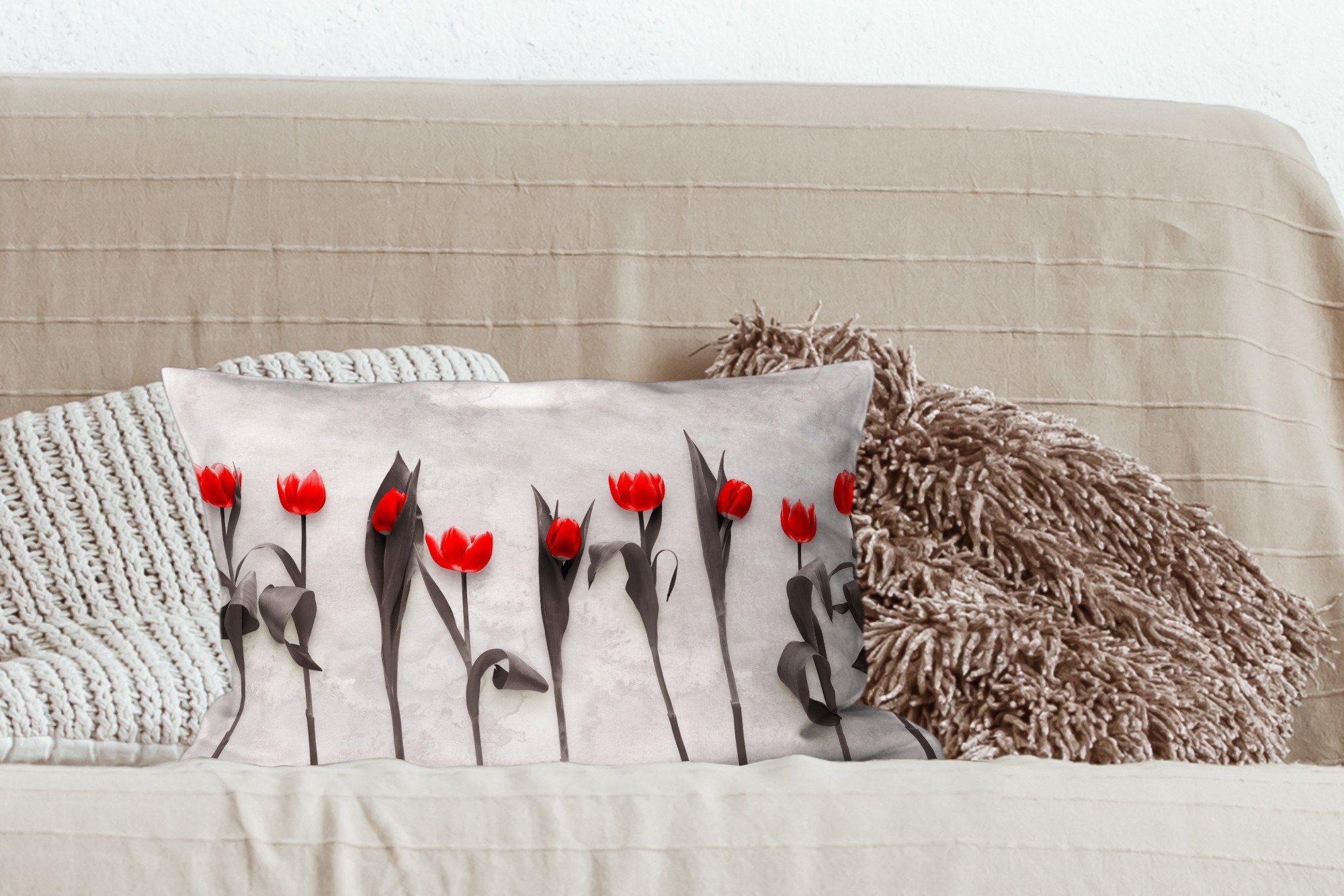 MuchoWow Dekokissen Blumen - Tulpen Marmor, Zierkissen, Dekokissen Wohzimmer mit Schlafzimmer Füllung, - Dekoration