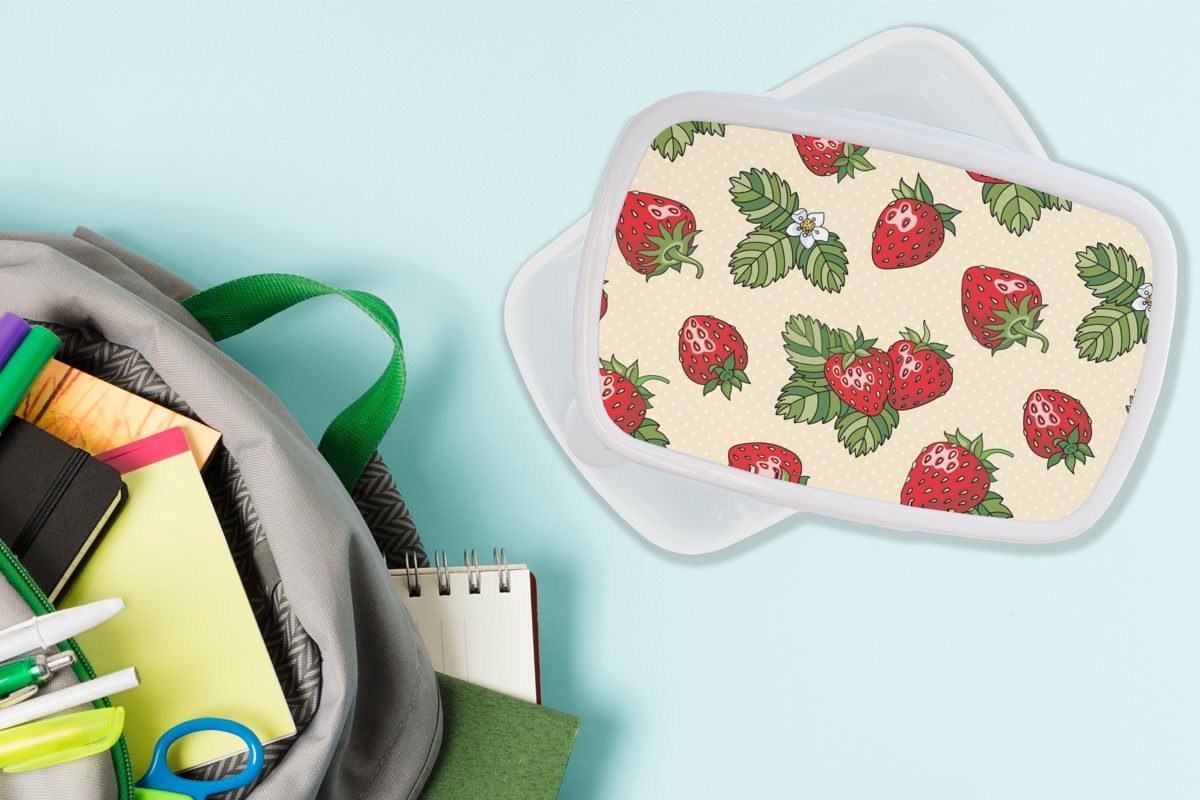 und Mädchen Lunchbox Brotbox (2-tlg), Brotdose, weiß für Erwachsene, Kinder für Kunststoff, Erdbeeren - und - Obst MuchoWow Jungs Muster,