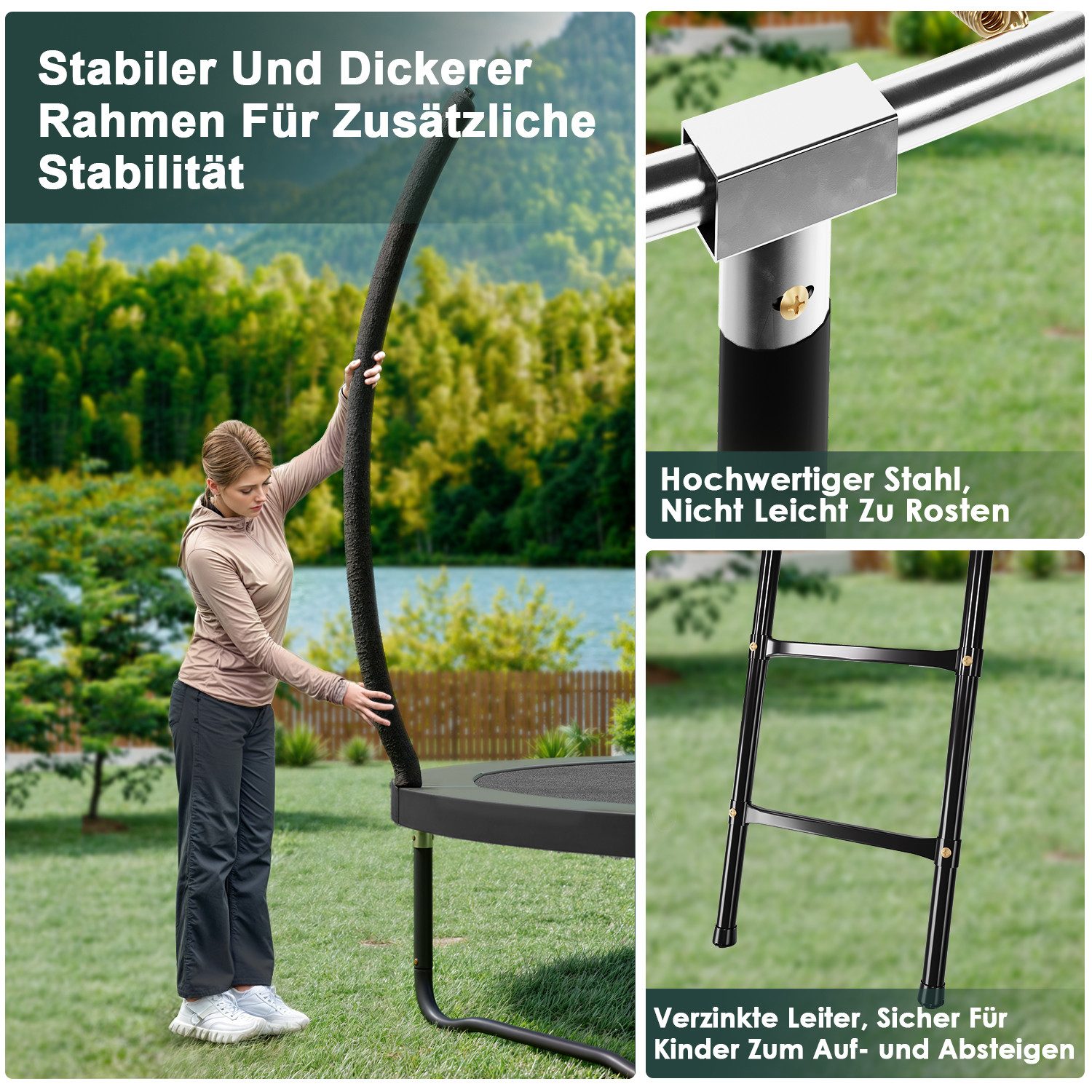 GUNJI Gartentrampolin Trampolin Ø228/305cm,Kindertrampolin Gewicht 150 kg, Ø 228 cm, Ø366/427cm outdoor trampolin mit Sicherheitsnetz und Leiter,Sprungtuch