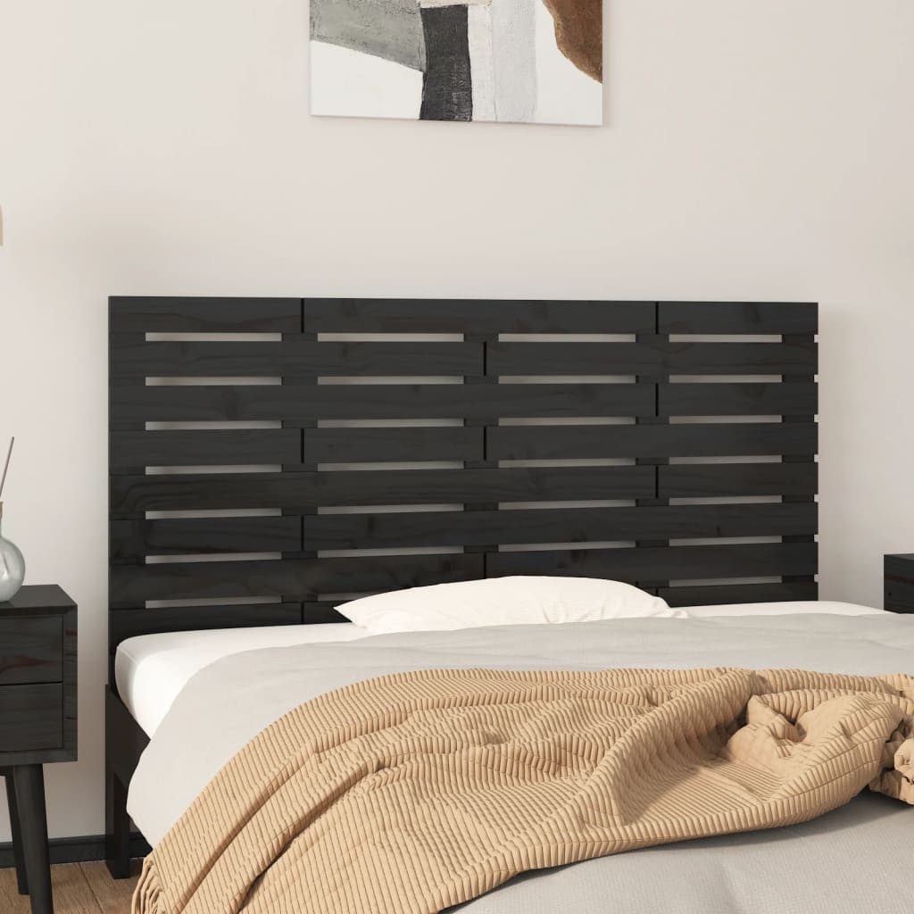 vidaXL Bett, Wand-Kopfteil Schwarz 146x3x63 cm Massivholz Kiefer