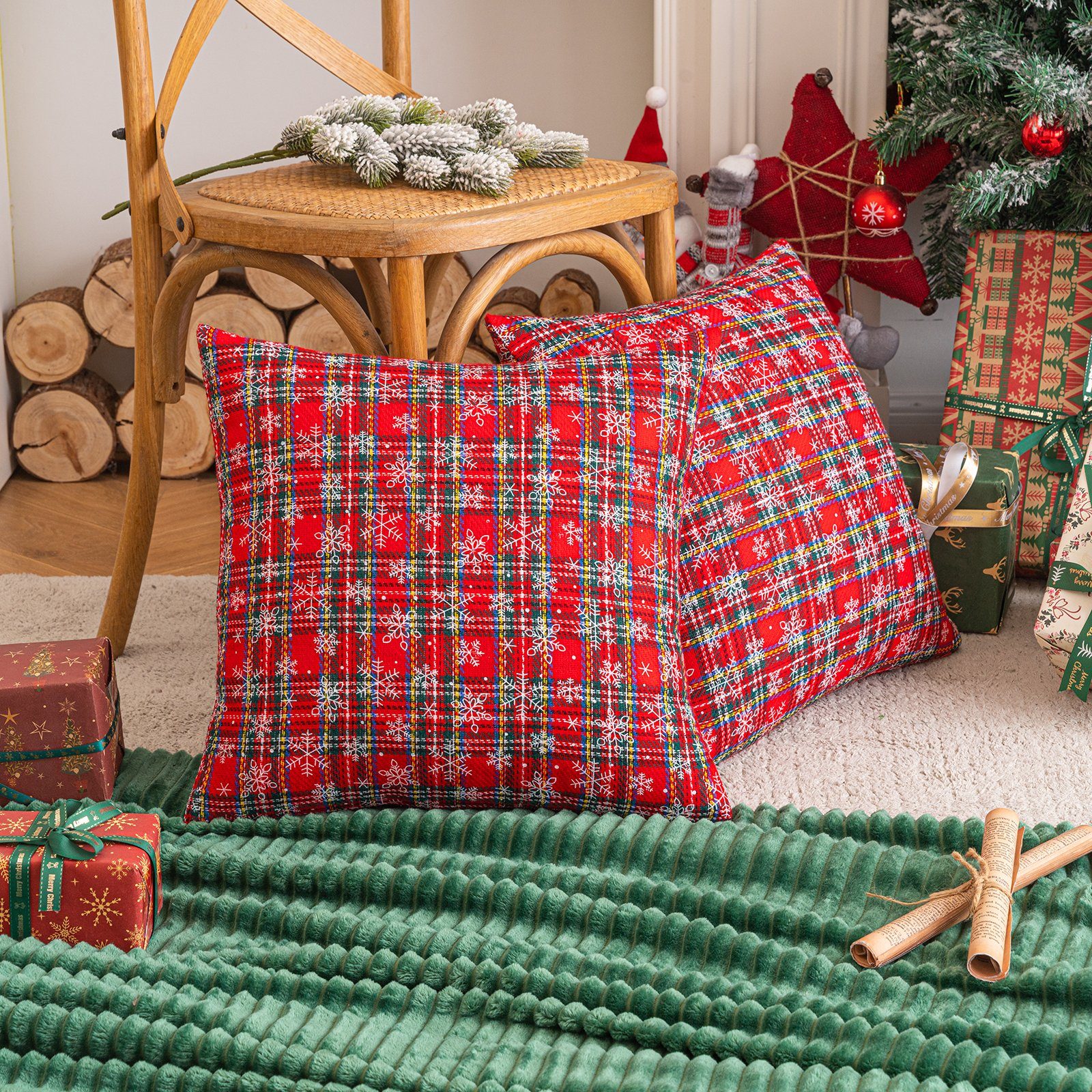 Sunicol Kissenbezug Weihnachten Schneeflocke Plaid Kissenbezüge, 45x45cm, ( günstig online kaufen