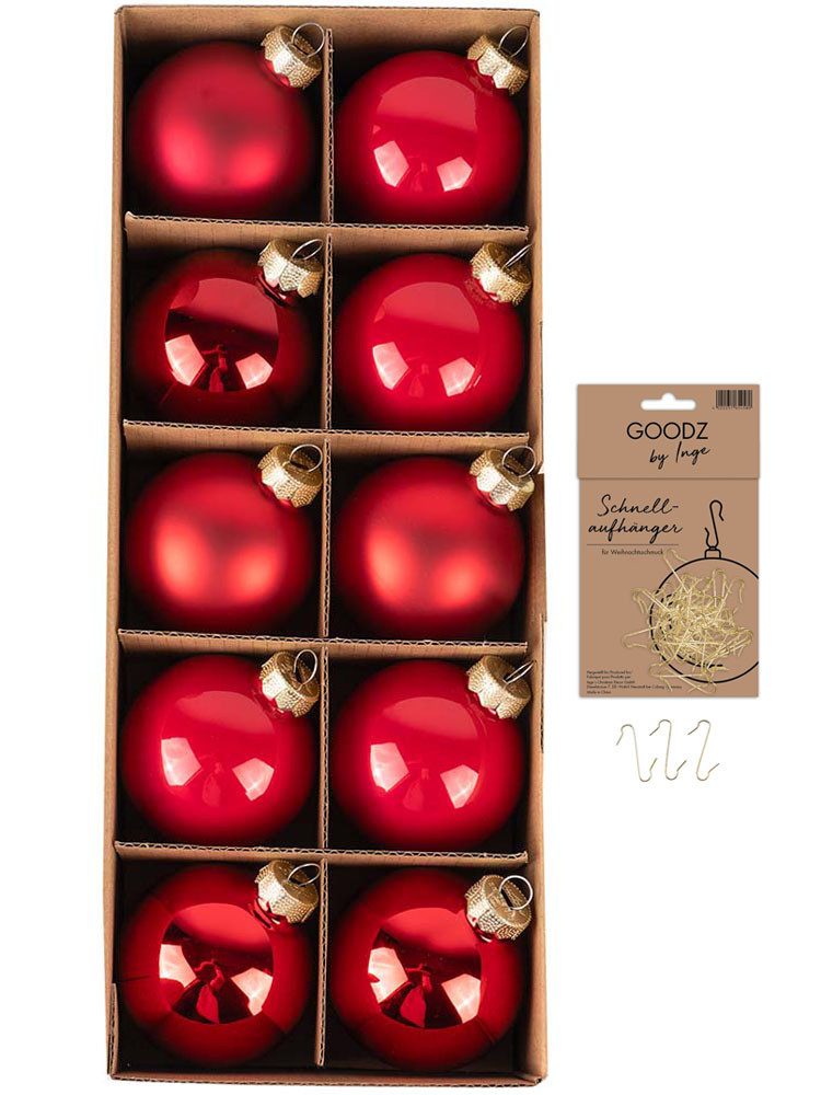 MAGIC by Inge Weihnachtsbaumkugel Weihnachtskugeln 20 Stk 6cm ruby red + 40 Haken gold