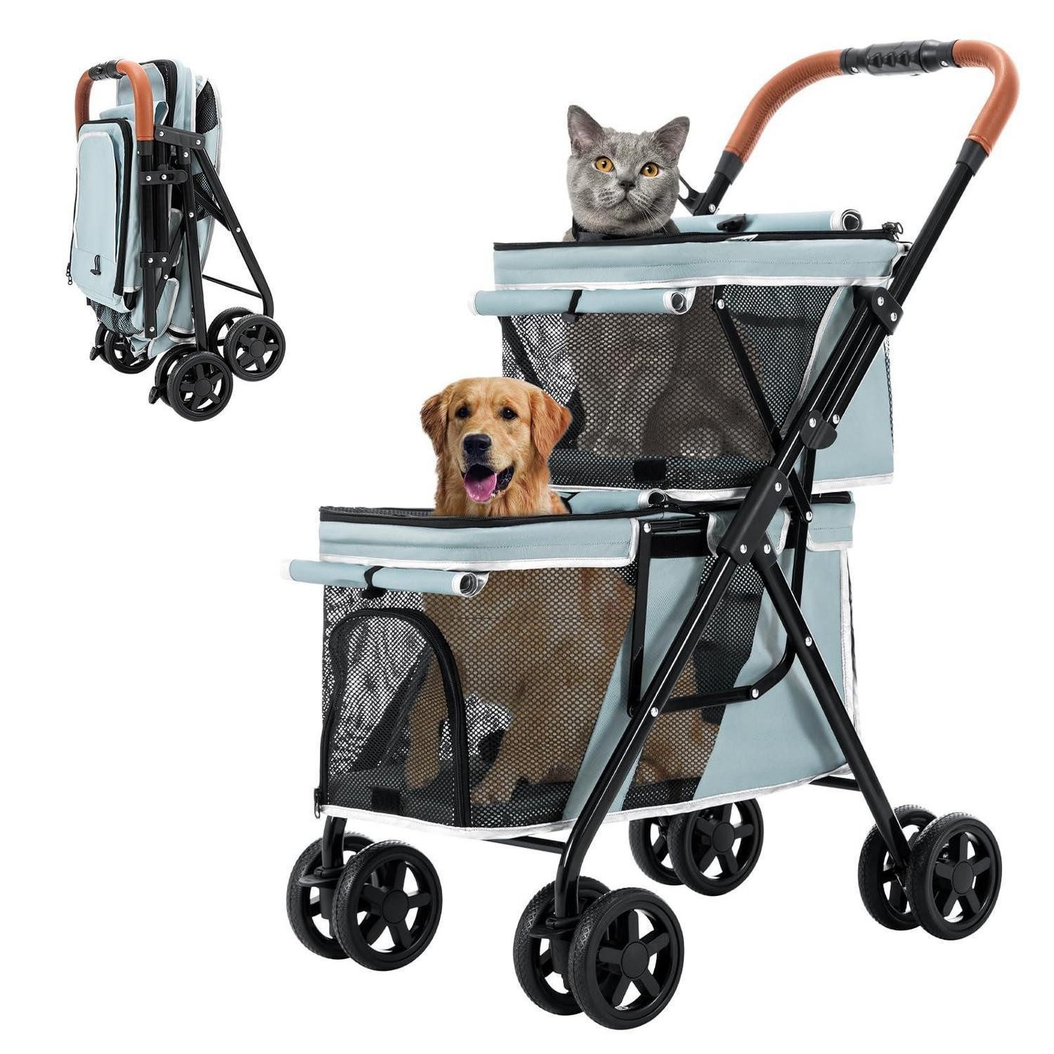 LuxusKollektion Trolleyset Hundebuggy Doppel 2 Hunde bis 20kg Blau