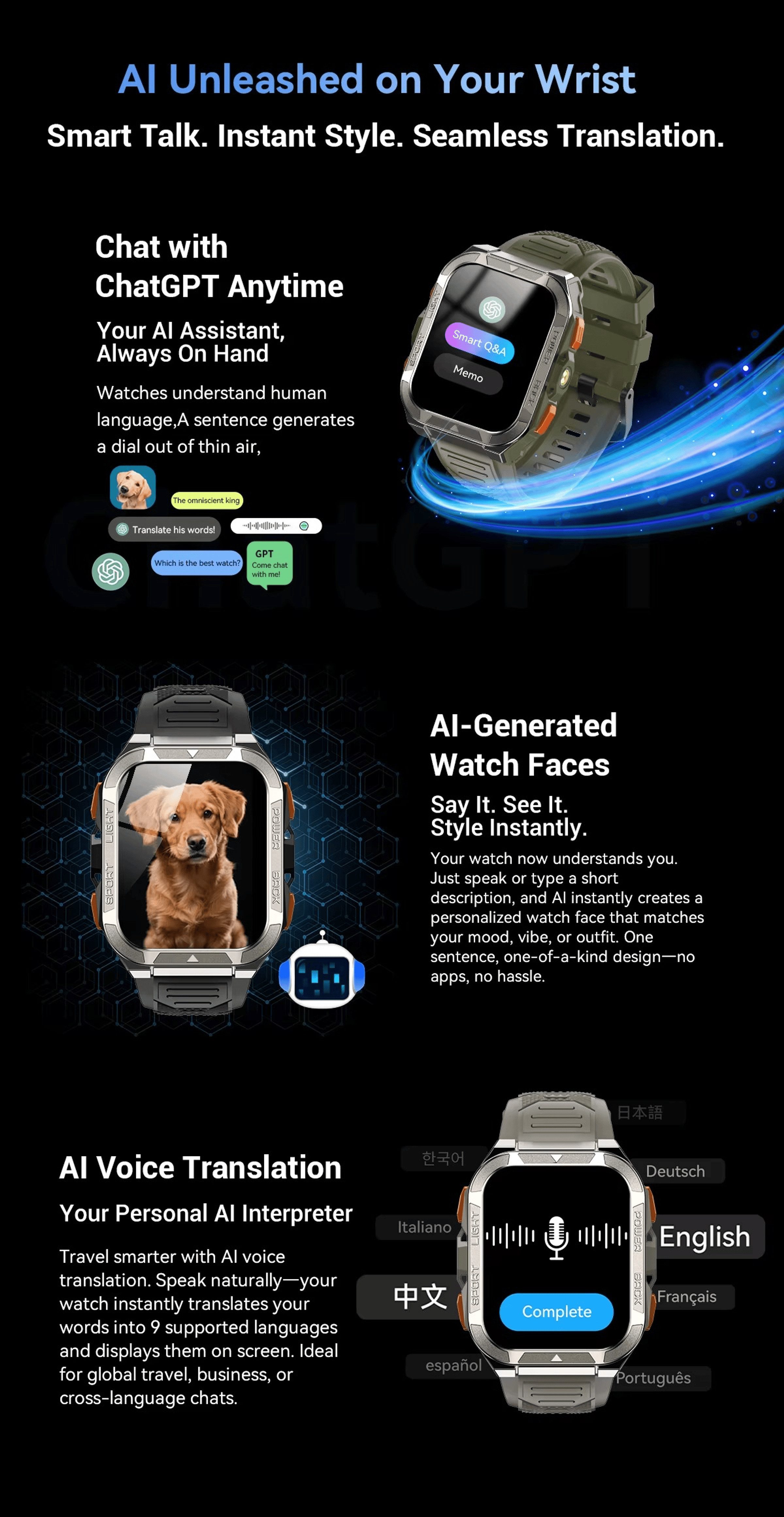 Nagham Ghazal Aswad Smartwatch GPS Wasserdicht Outdoor Uhr Herren Damen 2025 Smartwatch, 1,91" Display GPS integriert Wasserdicht 900 mAh Akku