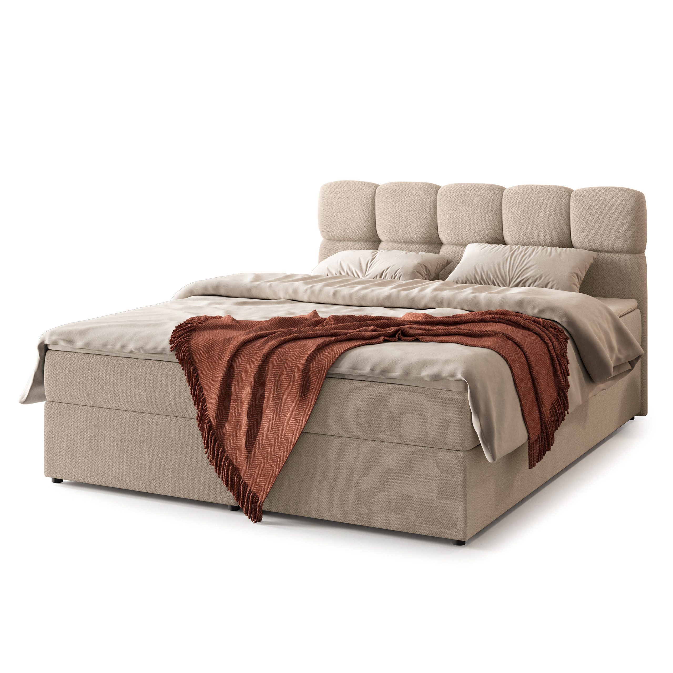 Masseno Boxbett MERU 140x200 cm mit Bonell Matratze und Topper, Doppelbett, Polsterbett mit Kopfteil, Boxspringbett