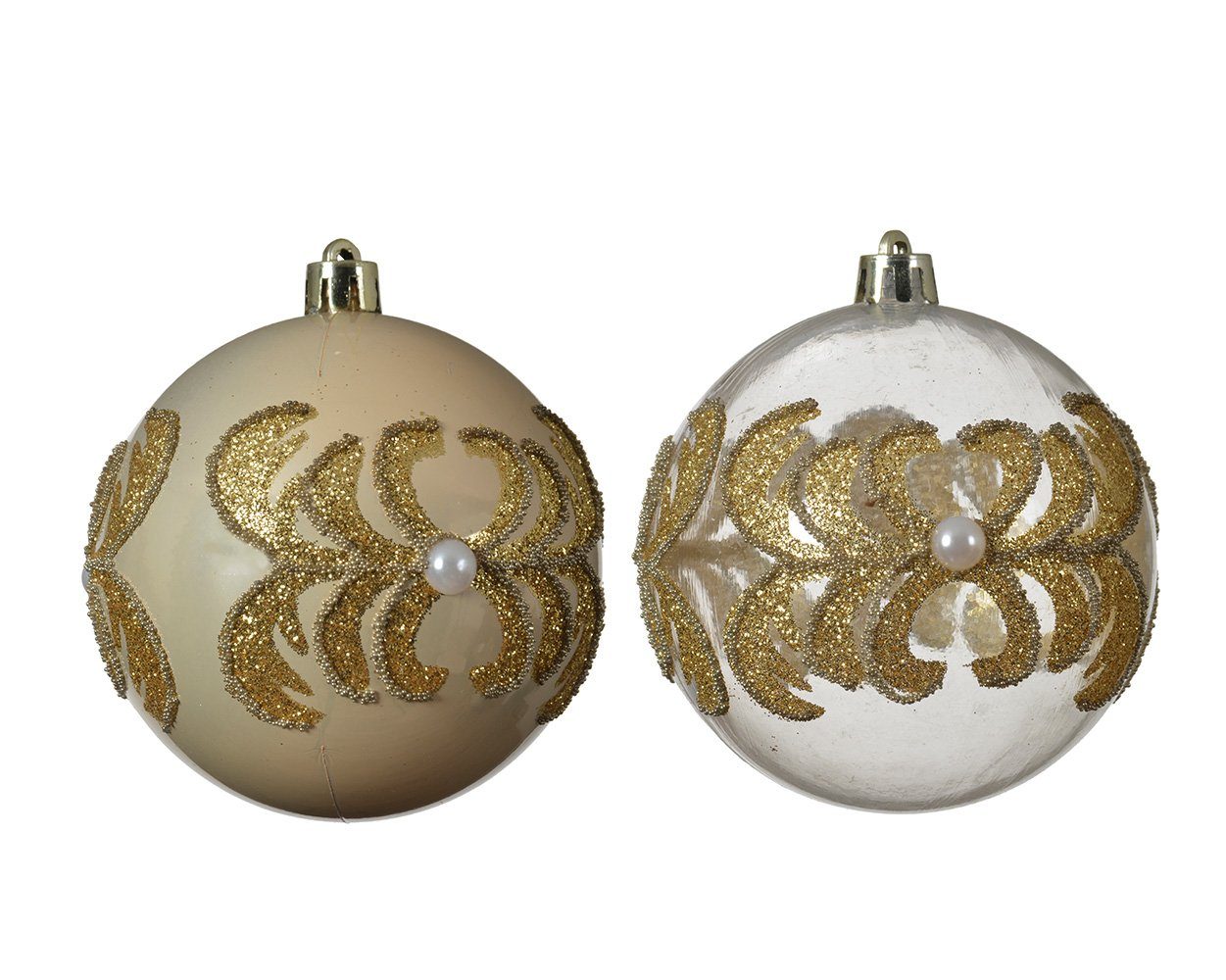 Decoris season decorations Weihnachtskugeln 8cm Christbaumschmuck, klar / 12er mit Muster Set perle Kunststoff