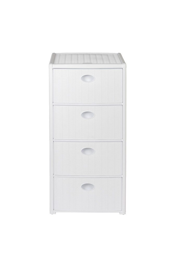 Kreher Rollcontainer mit 4 Schubladen im Rattan Design (Weiss), (1 St)