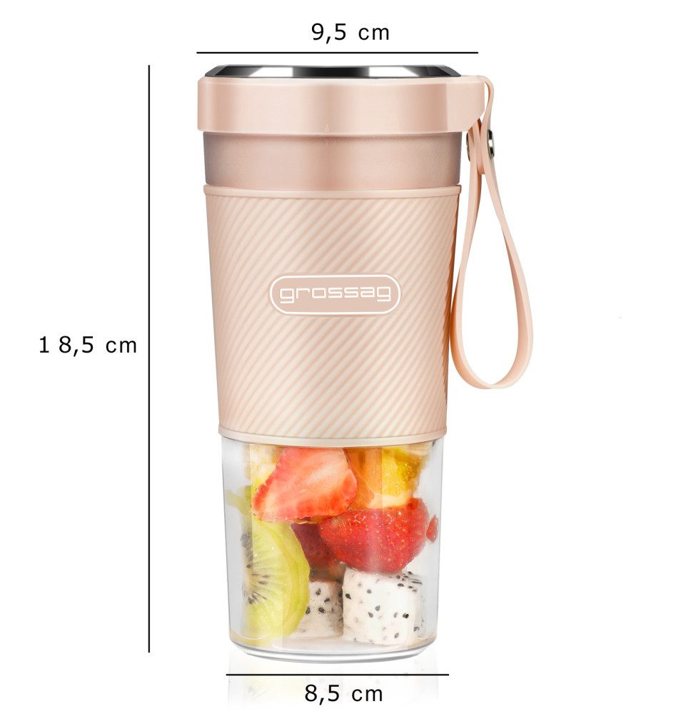 grossag Akku-Smoothie-Maker Akku Smoothie Mixer to-go, 300ml, Hellblau, MX 10.08 (1380)