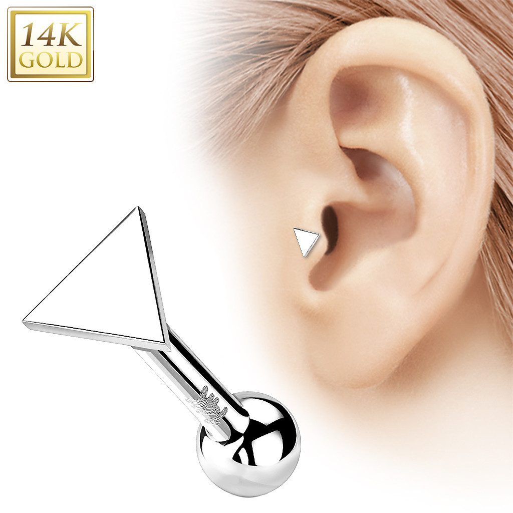 Taffstyle Piercing-Set 14K Gold Tragus Dreieck Aufsatz ohne Gewinde Weißgold 1,2mmx 6mmx 4mm (Knorpel Aufsatz Ohr Helix Rook Lobe Daith Conch Orbital Snug Ohrring), Helix Ohr Piercing flacher Stecker runder Ohrpiercing Cartilage Tragus