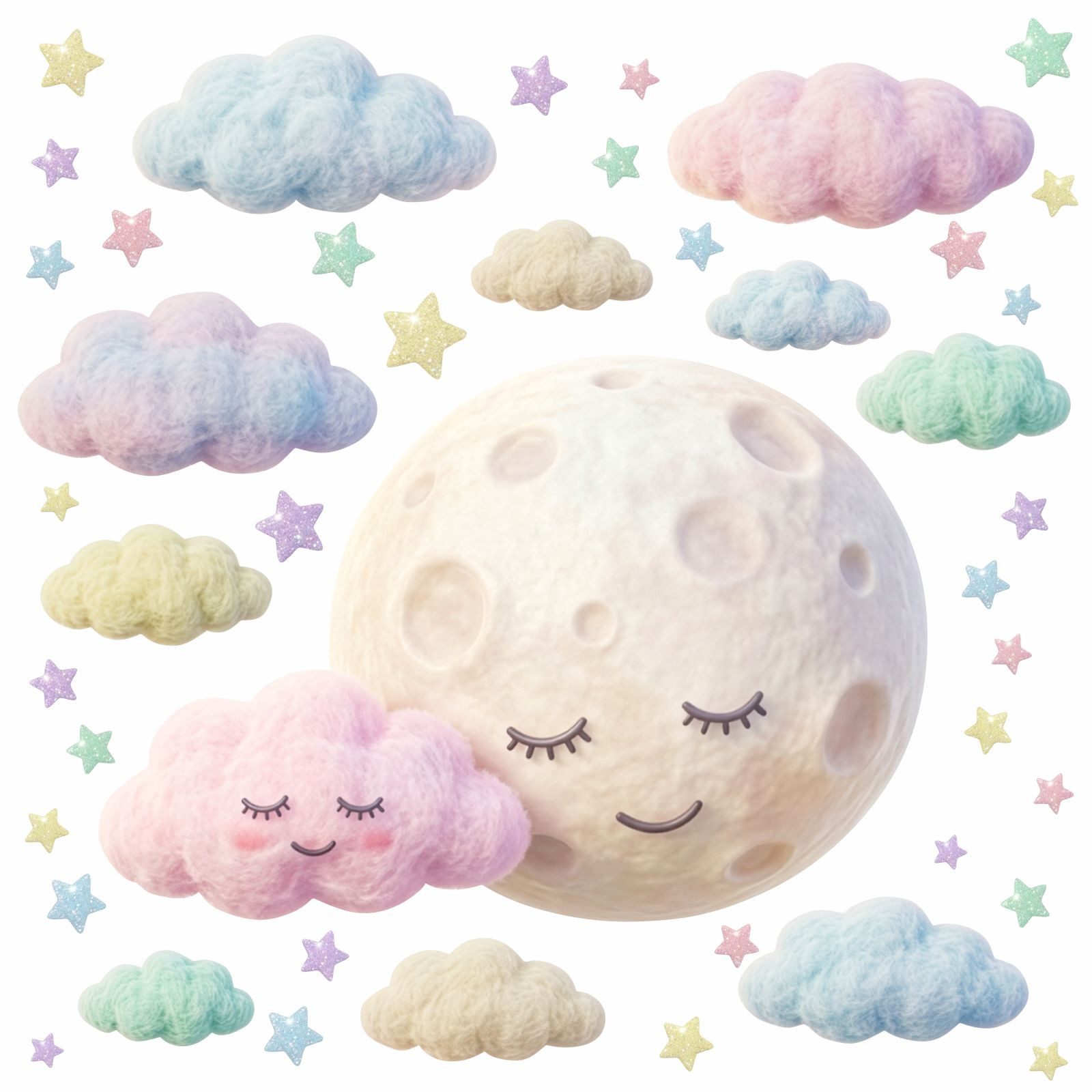 nikima Wandtattoo 270 Wandtattoo Vollmond mit flauschigen Wolken