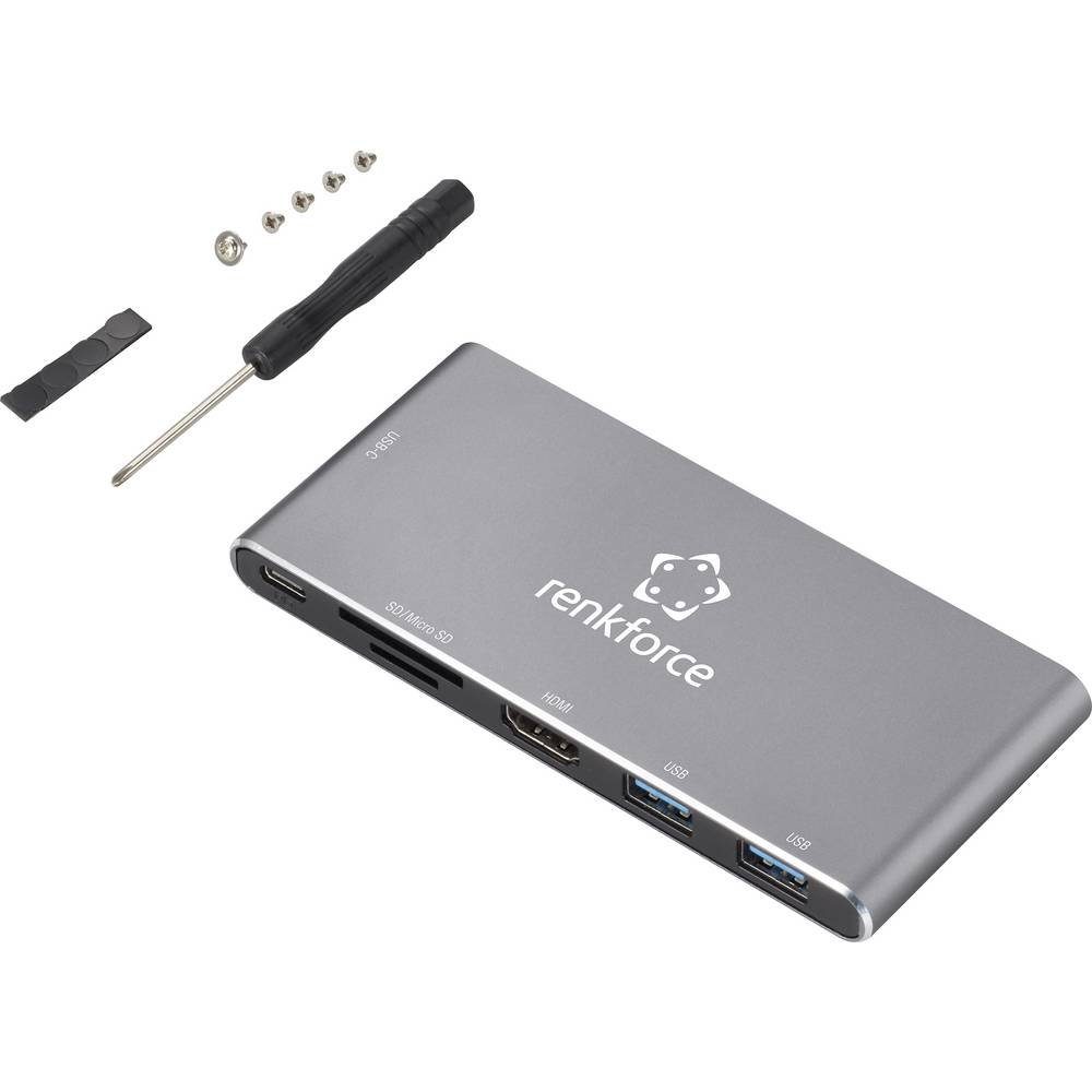 Renkforce Laptop-Dockingstation USB-C® Dockingstation mit Kartenleser, m.2 SSD-Steckplatz RF-4599772, M.2 SSD Steckplatz, integrierter Kartenleser, USB-C® Power Delivery