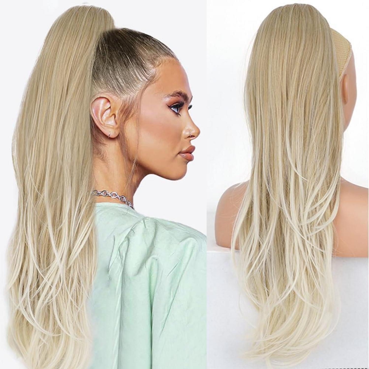 LuxusKollektion Kunsthaar-Extension Pferdeschwanz Haarteil Blond 65cm Kordelzug Ombre hellblond-18 60T#