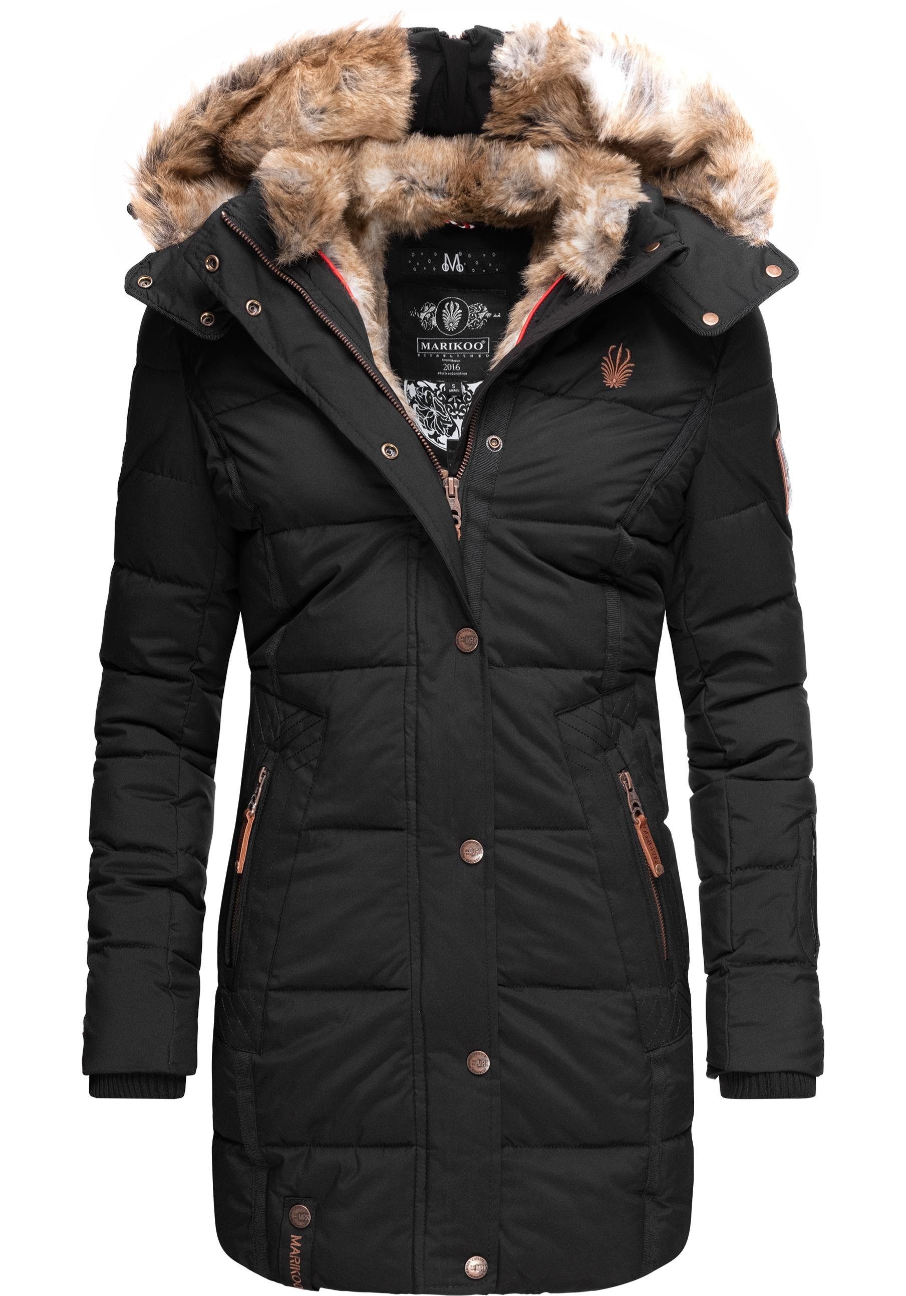 Marikoo Wintermantel Lieblings Jacke stylischer Winter Steppmantel m. Kunstpelz-Kapuze