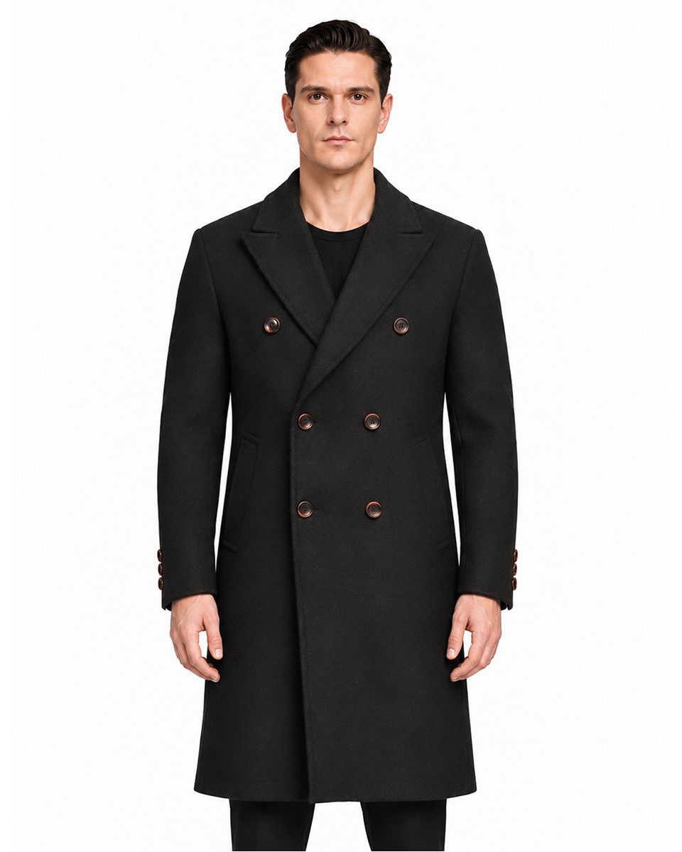 Allthemen Wollmantel Herren Wollmantel Modern Fit Langer Doppelreiher Wintermantel Business weiches und Hochwertiges Material, mit Knopfleiste und Rückenschlitz