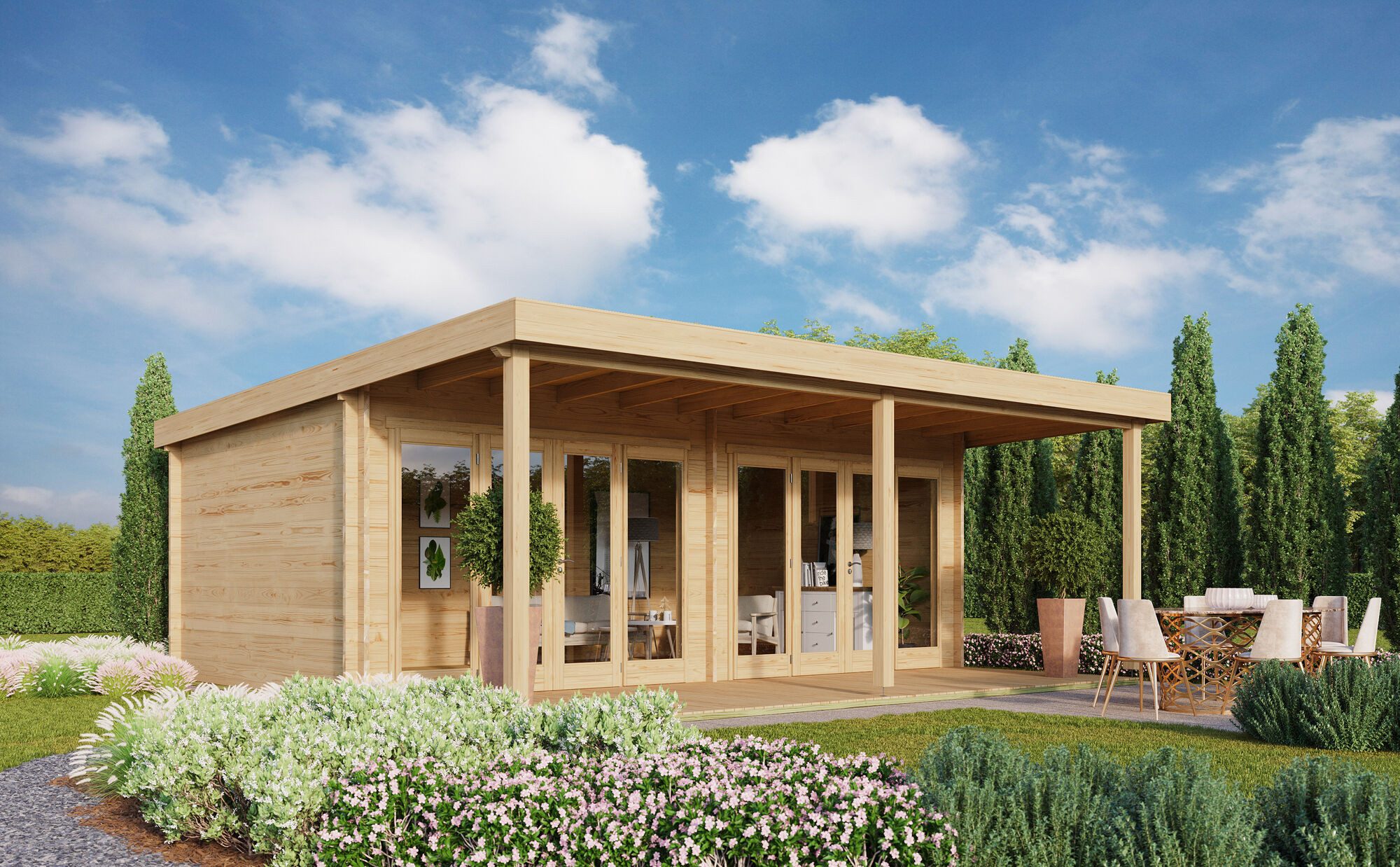 Fjordholz Gartenhaus Kevin 44 mit Vordach