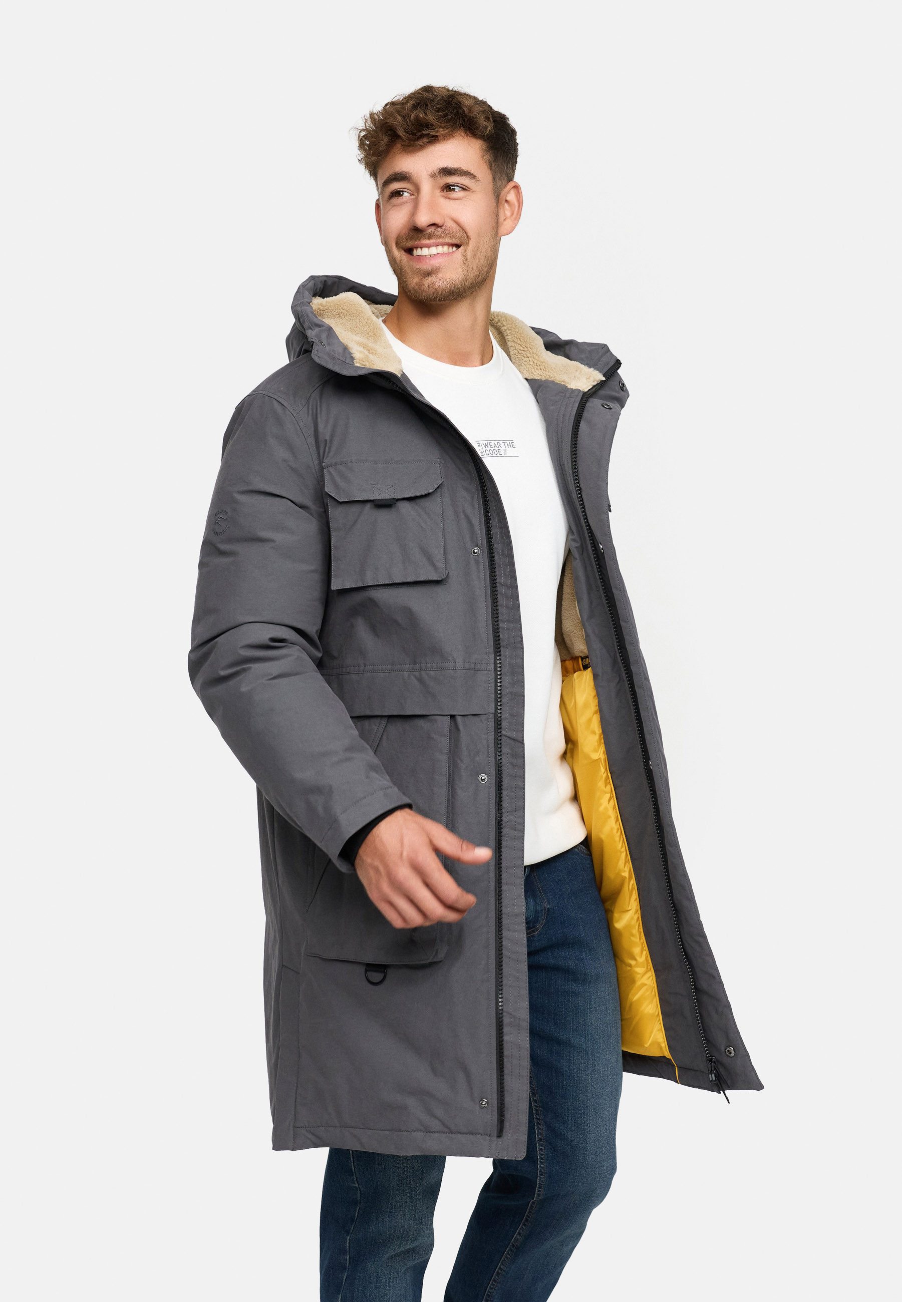 Indicode Winterjacke Herren INKristof Herrenparka Herrenjacke Langer Parka mit wärmender Wattierung