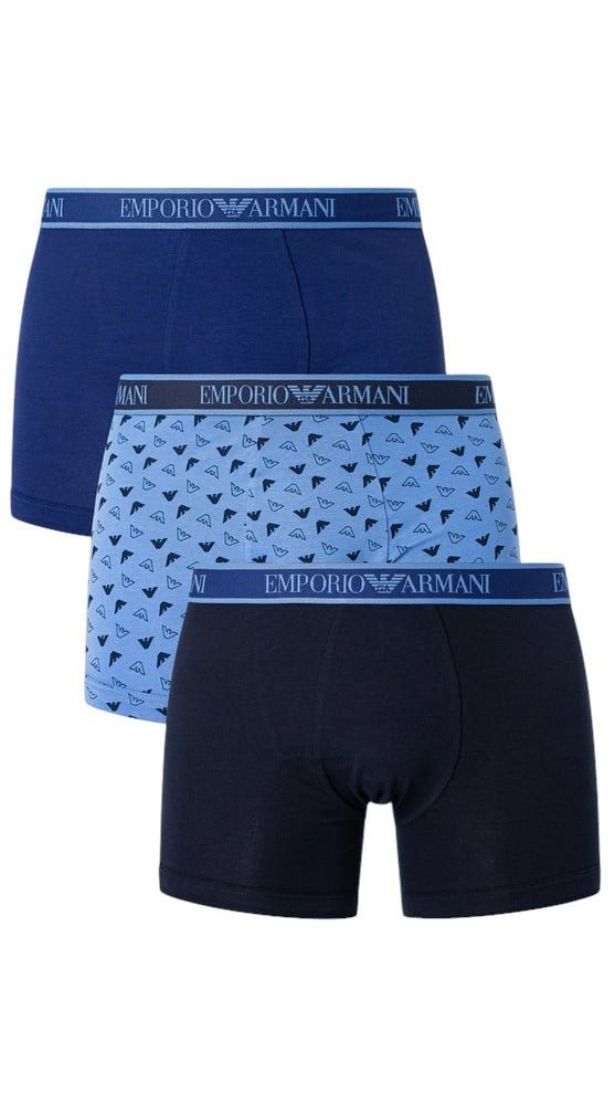 Emporio Armani Boxershorts Unterwäsche Stretch Cotton blau/dunkelblau gemustert Herren - 3 Stück