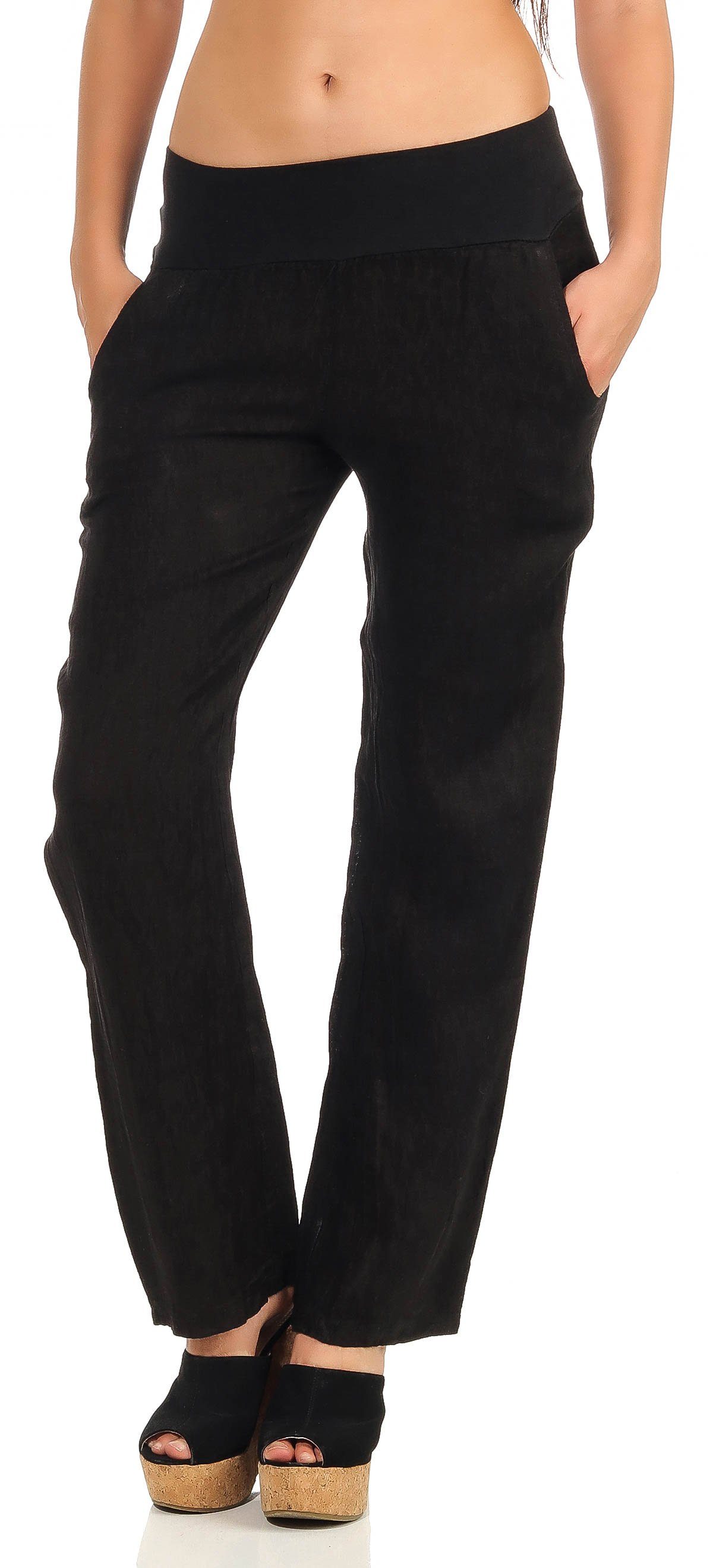 malito more than fashion Leinenhose 7792 leichte Stoffhose mit elastischem Bund schwarz