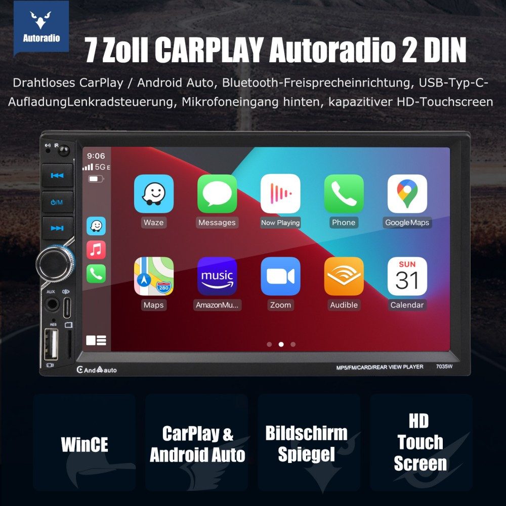 ESSGOO 7 Zoll Autoradio Mit Wireless CarPlay & Android Auto - 4GB RAM 64GB ROM Doppel 2 Din