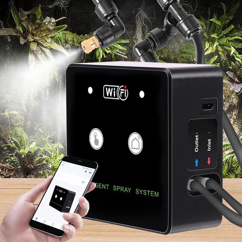 TWUFY Terrarium-Beregnungsanlage Regelbare Beregnungsanlage für Terrarien 360° mit WiFi, Vielseitige Wasserquelle, Platzsparendes Design, 1-tlg., Intelligentes Nebelsystem, intelligentes Terrarium-Nebelsystem (Düse), zeitgesteuerter, Natürliche Regenwald-Simulation