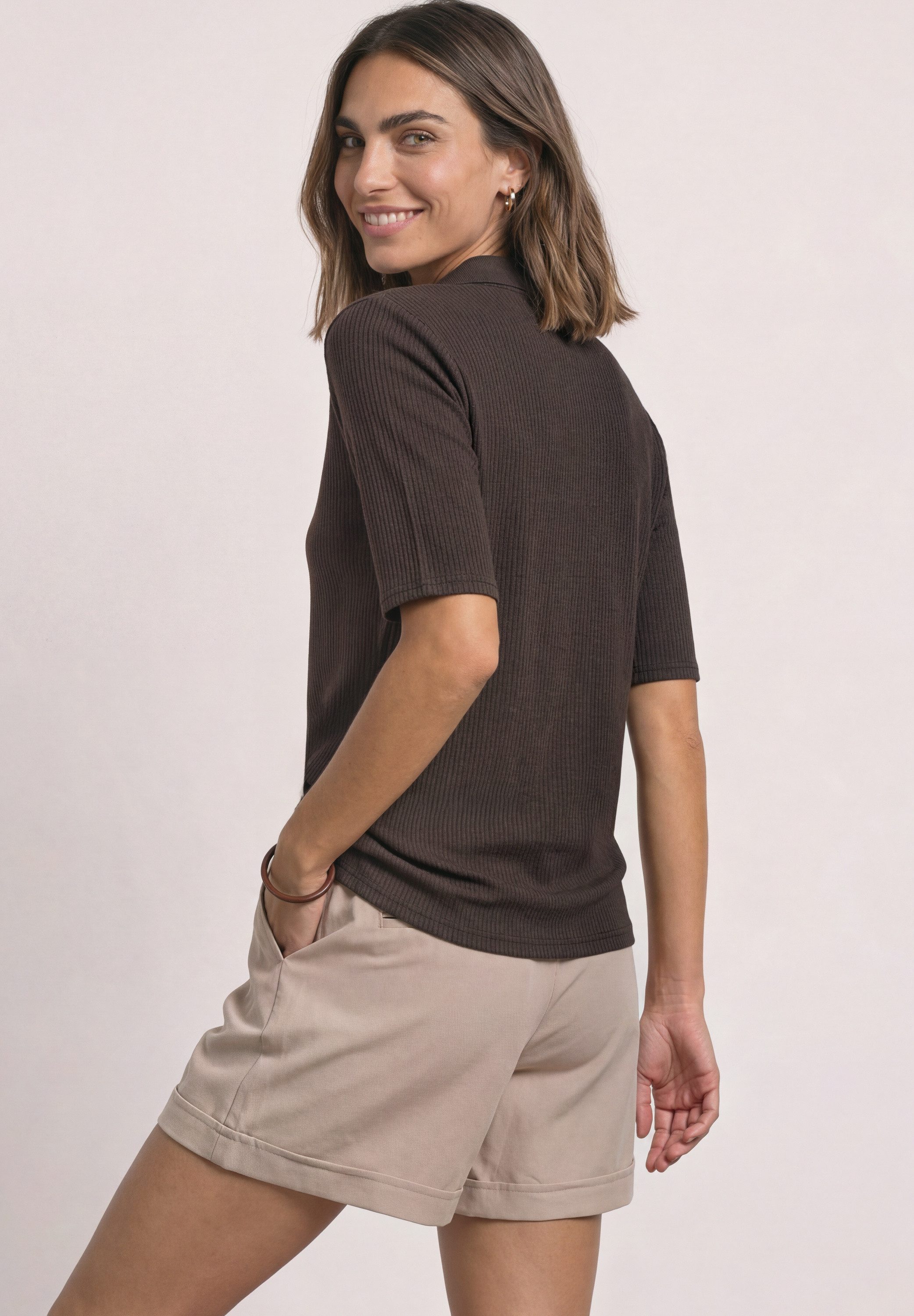 STREET ONE T-Shirt mit Rippstrick-Struktur