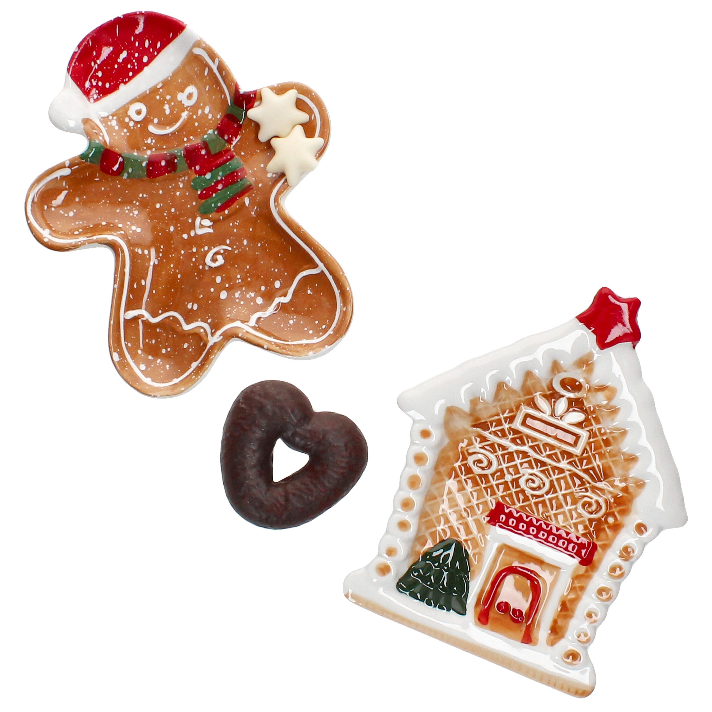 MamboCat Servierplatte 2tlg Keksteller Set Patisserie Weihnachten Lebkuchenmann & -haus, Steingut