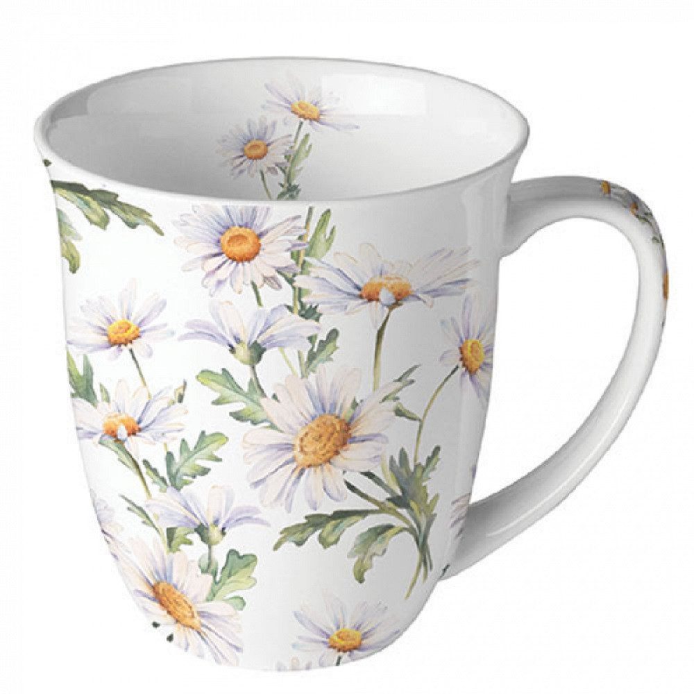 Ambiente Luxury Paper Products Becher Sommer, Blumen, Tiere, Pflanzen, Bäume, Herbst, Mug, Kollektion, 1-tlg., Porzellan Tasse, Becher 0,4 L Schöne Gänseblümchen weiß, Themen Blumen - Pflanzen, Winter, Geburtstag, Hochzeit, Valentinstag, Muttertag, Geschenke