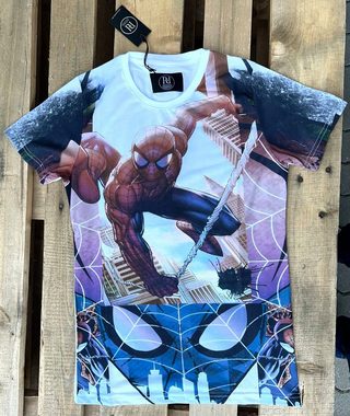 Spiderman Print-Shirt SPIDERMAN T-Shirt weiß Erwachsene + Jugendliche Slimfit S M L XL XXL