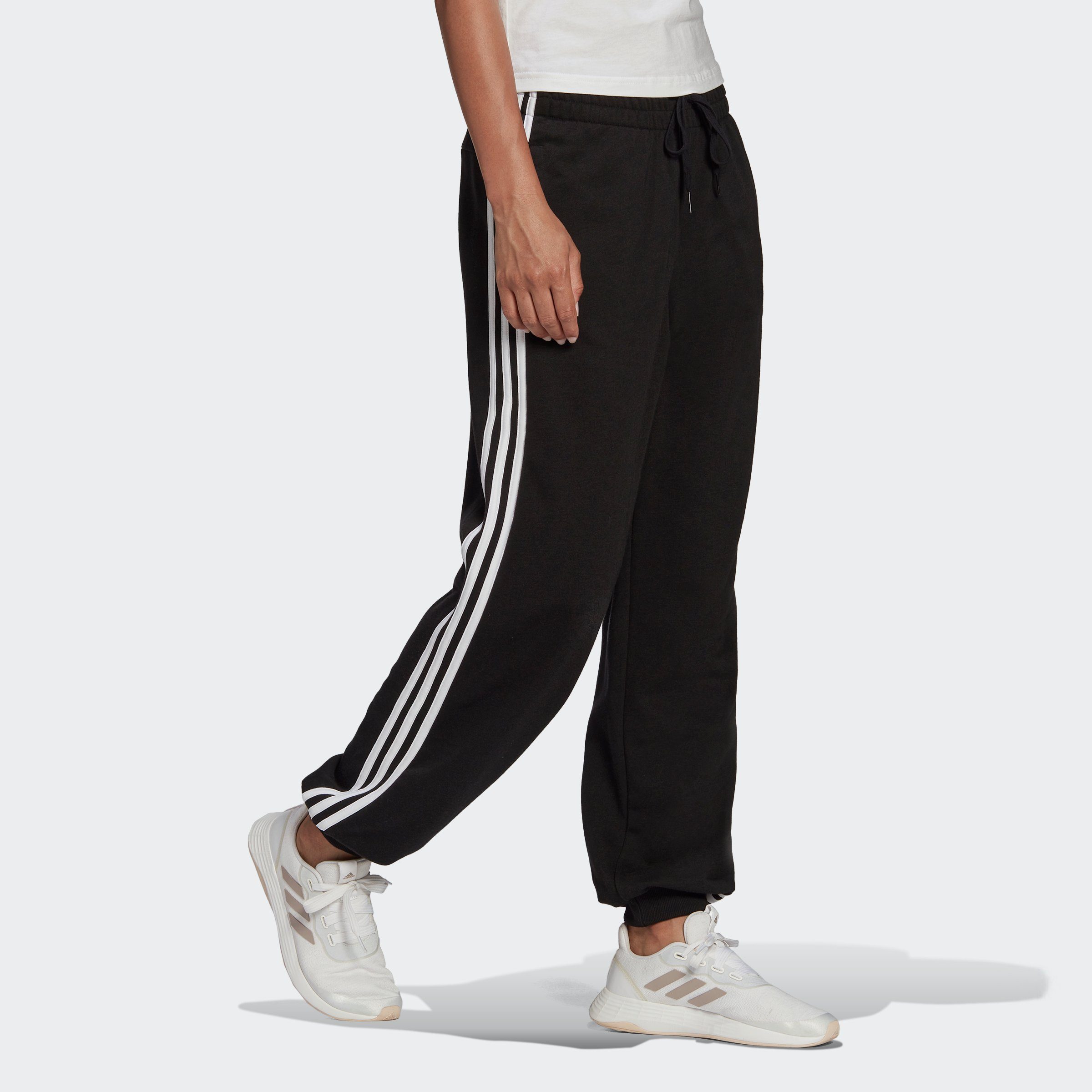 Sporthose Sportswear HOSE BLACK/WHITE adidas LOUNGE 3-STREIFEN (1-tlg) STUDIO ESSENTIALS