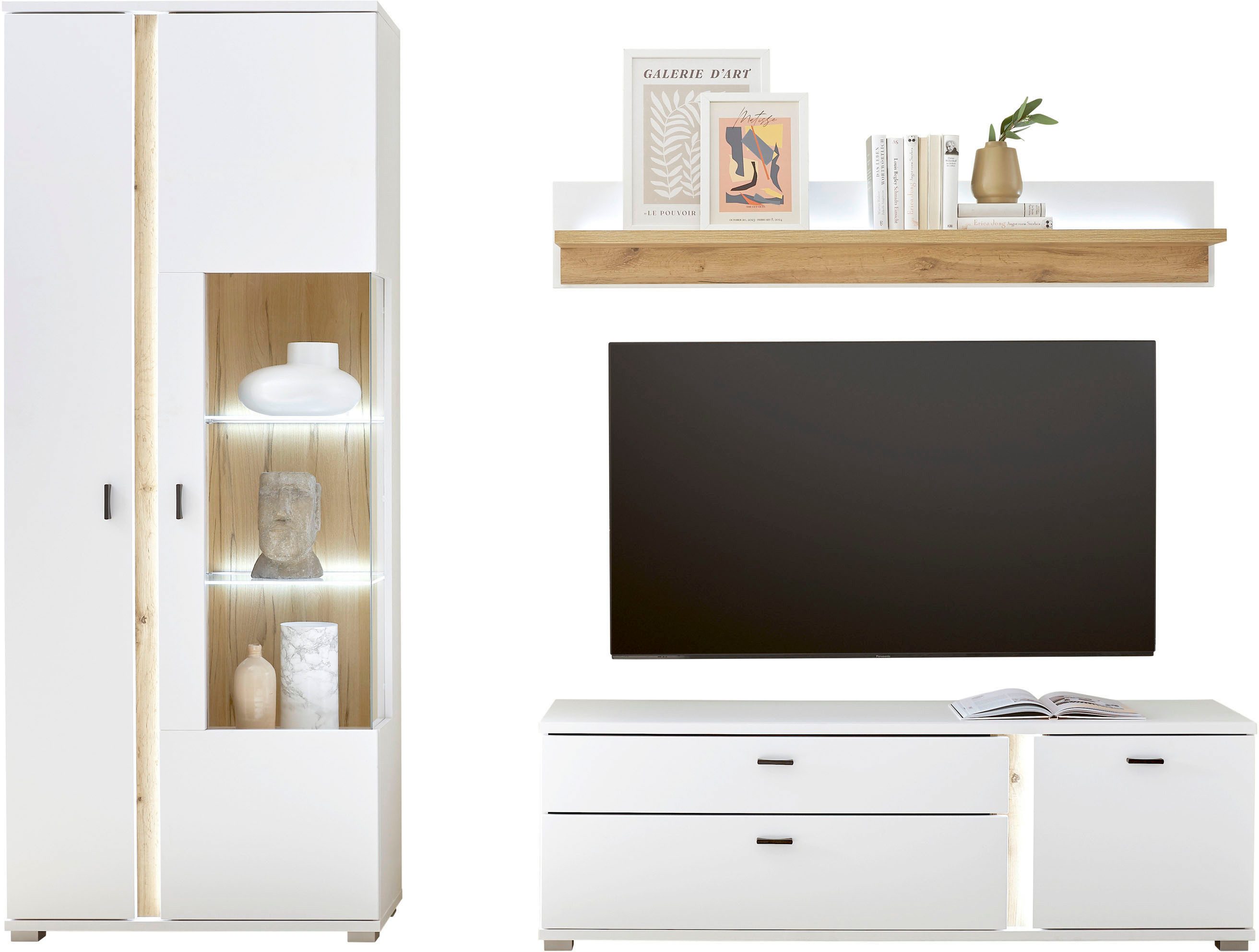 Home affaire Wohnwand LONG ISLAND, (Set, 3-St), in moderner Trendfarbe,inklusive senkrechter Beleuchtung,Breite 240 cm