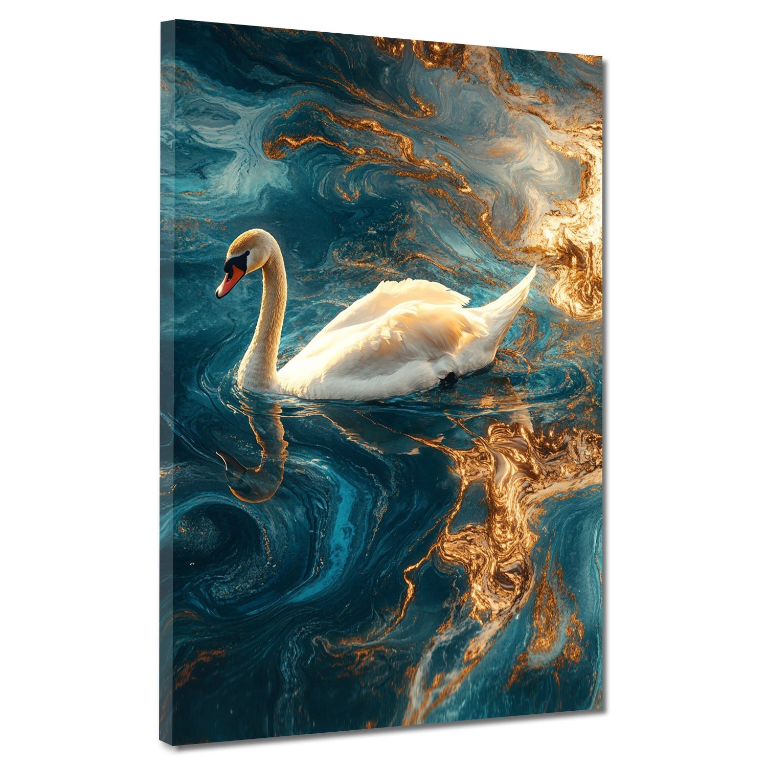 Artedinoi Leinwandbild Edler Schwan auf goldblauem Wasser Leinwandbild Wandbild Kunstdruck Wa, Schwan auf goldblauem Wasser