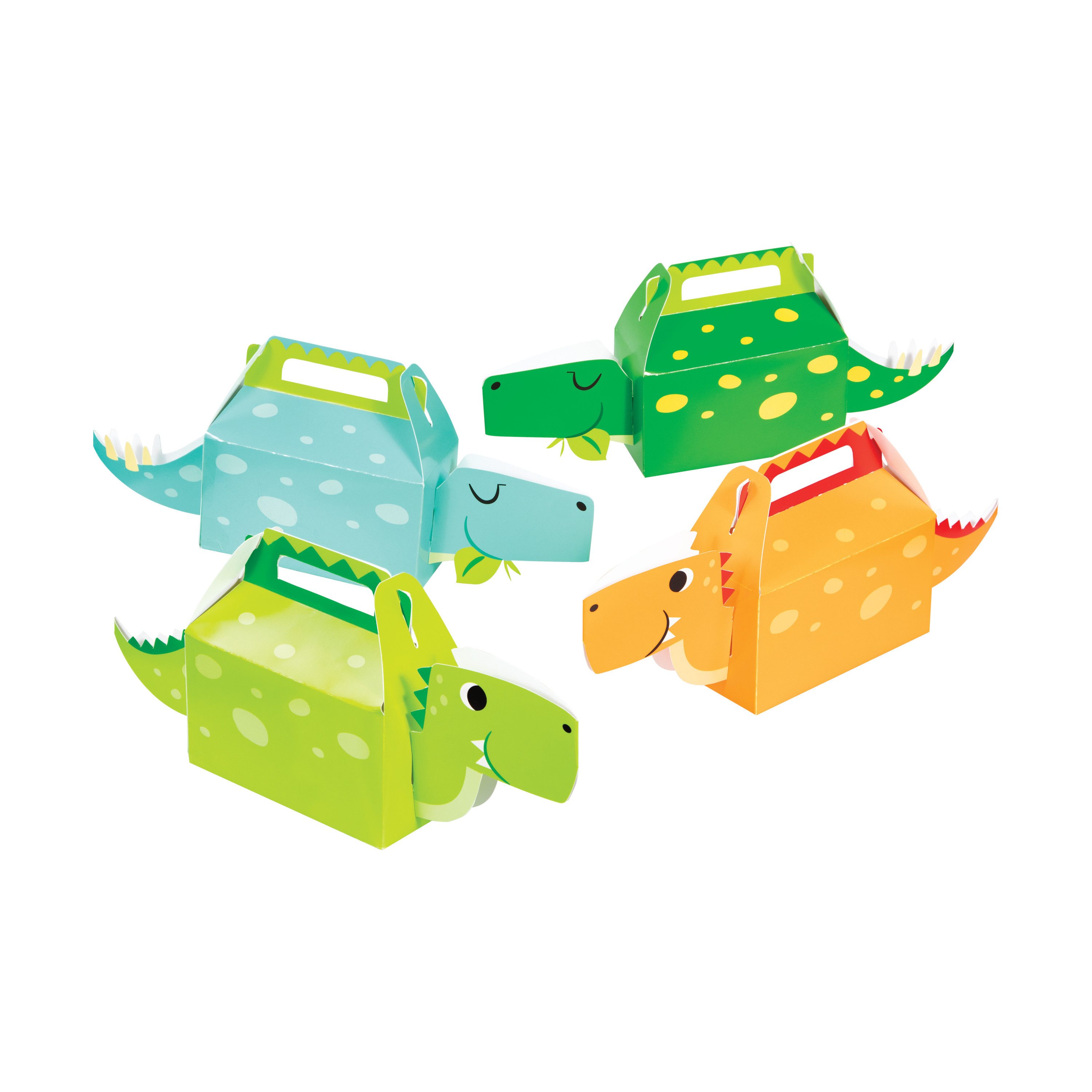 Creative Converting Geschenkbox Mitgebselbox Dinosaurier Geschenkbox für Dino Kindergeburtstag, 4 St. (4 Geschenkboxen im Set)