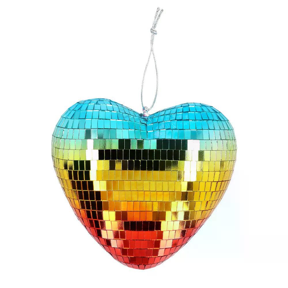 Boland Hängedekoration Discokugel Herz Regenbogen 19 cm bunte Spiegelkugel für Pride Party, reflektiert Licht in bunten Farbspielen Regenbogen Pride Party