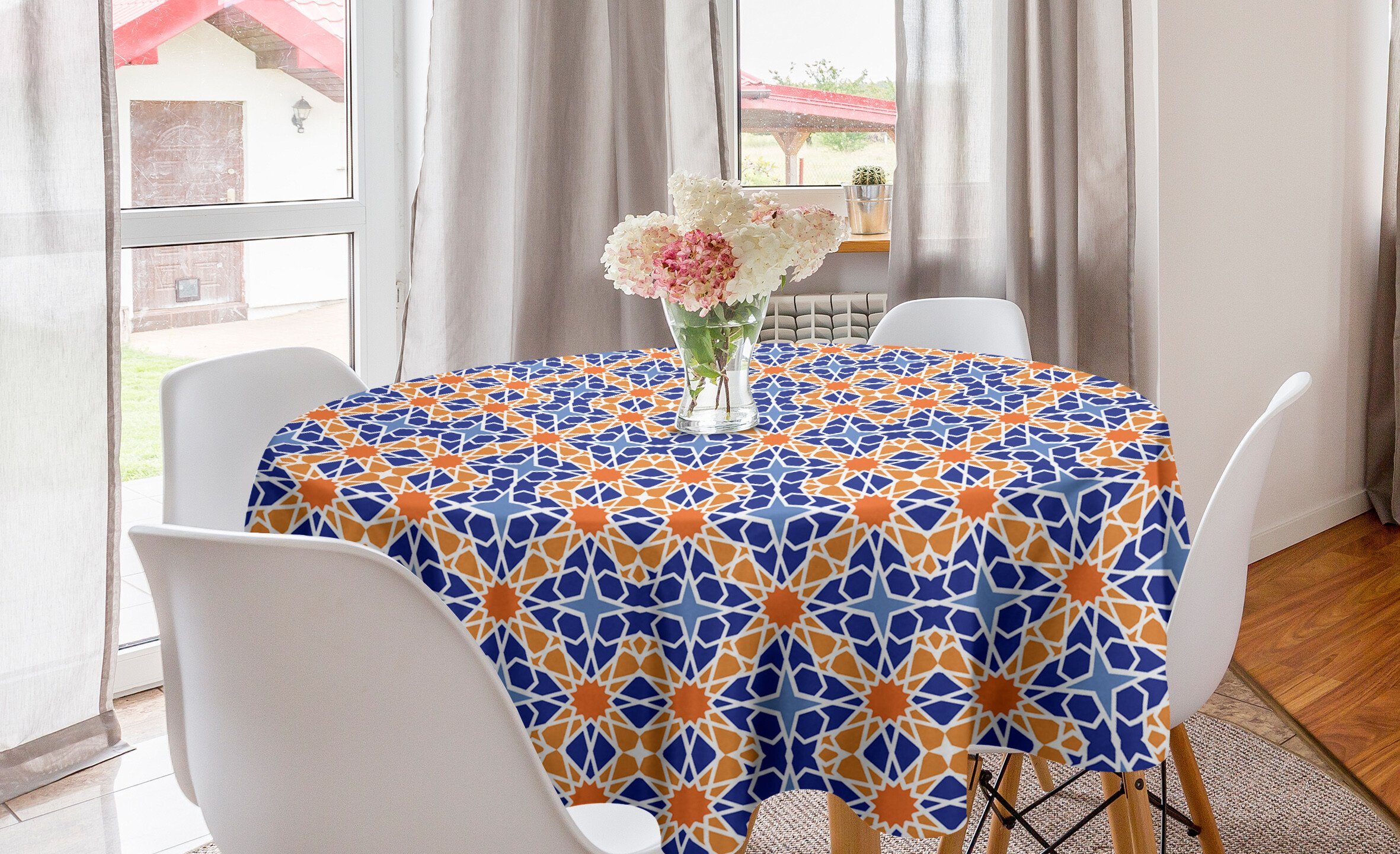 Abakuhaus Tischdecke Kreis Tischdecke Abdeckung für Esszimmer Küche Dekoration, Boho Marokkanische Stern-Entwurf