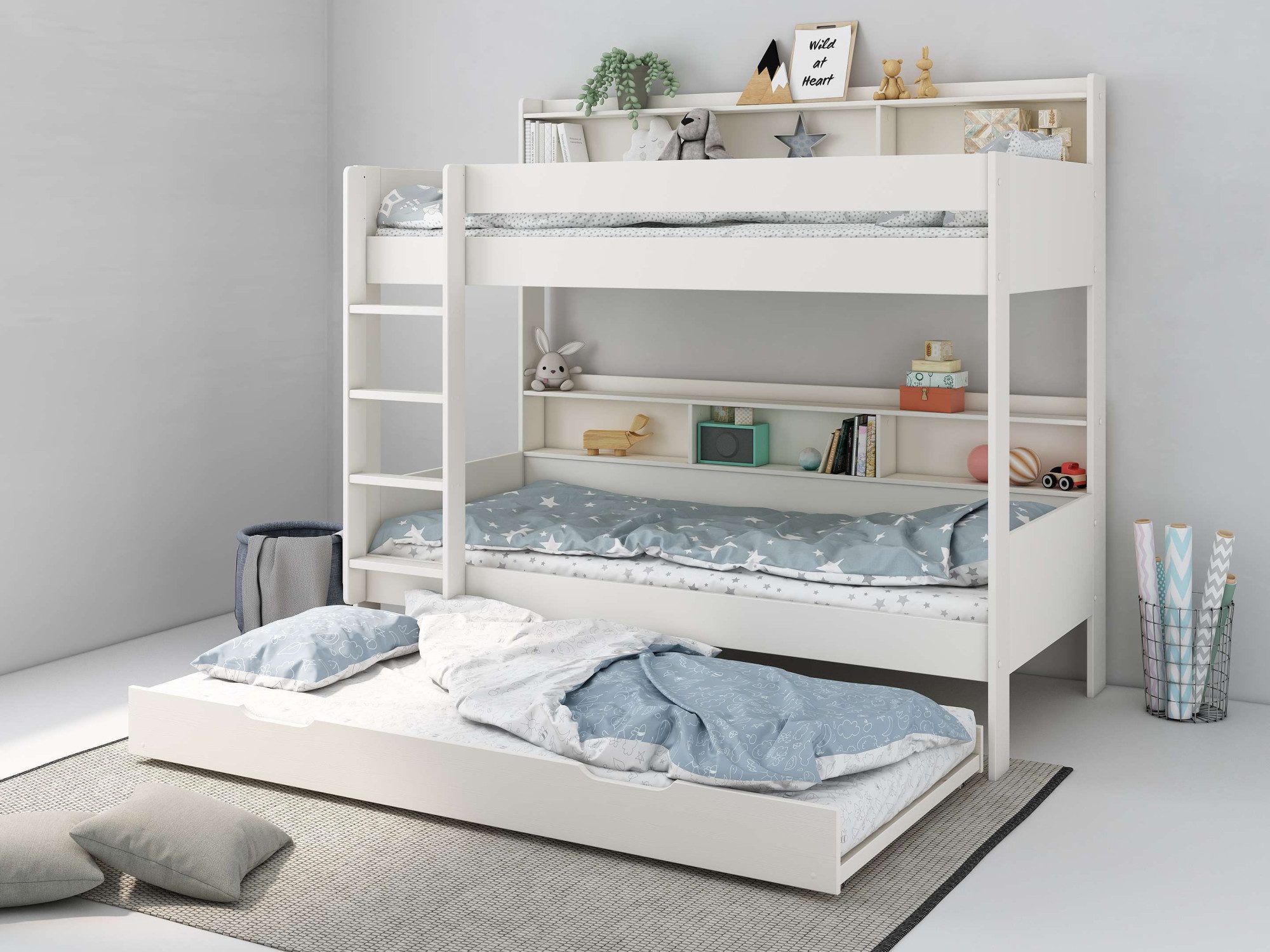 Lüttenhütt JAIME bunk bed, TOP SELLER! Bunk bed with shelves, optional drawer (approx. 186x115x204 cm height/width/length), FSC® certified solid wood, plenty of storage space and surface area