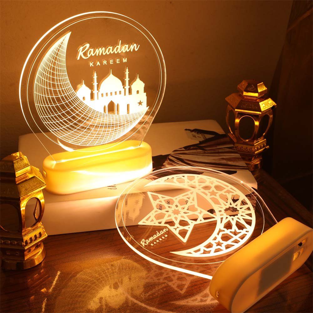 Muslim Nachtlicht Islam 3D-Illusion, Batterie/USB, Eid warmweiß LED für Festival Deko, Rosnek Ramadan,