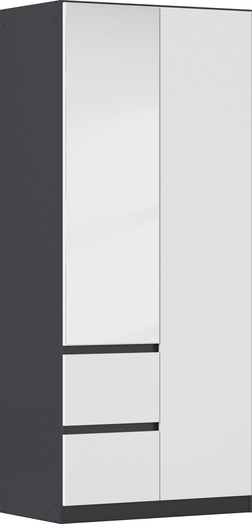 rauch Drehtürenschrank Kleiderschrank Schrank mit Spiegel Garderobe Garderobenschrank MAINZ grifflose Front mit Spiegel, Außentüren mit Push-to-Open Funktion