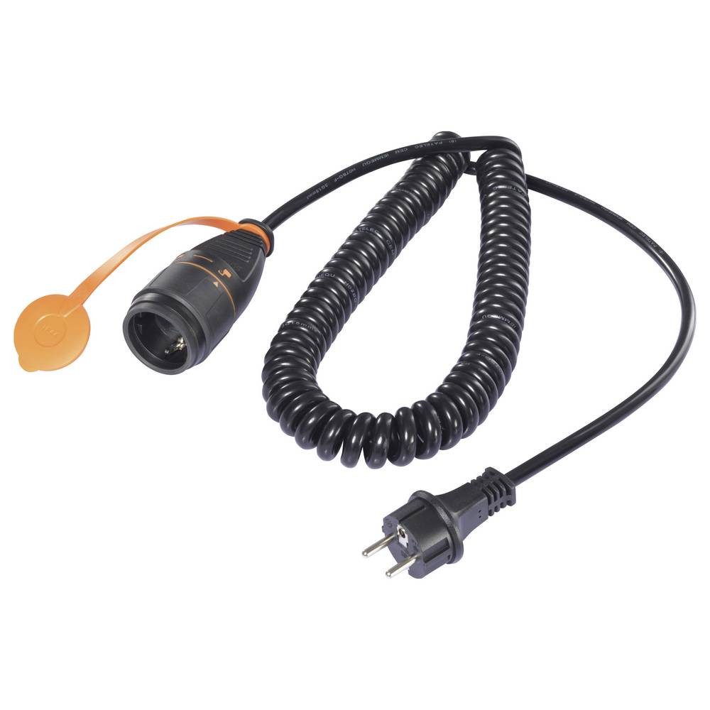 Sygonix Strom Verlängerungskabel Schwarz, Orange 5 m H07BQ-F 3G 1,5 mm² Verlängerungskabel, Spiralkabel, verriegelbar, witterungsbeständig