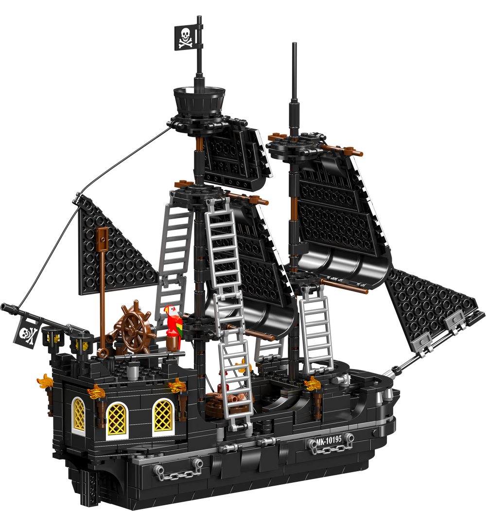 Mould King Black Ship Spielbausteine, (932 St), Piratenschiff-Bausatz, 932 Teile, Segelschiff