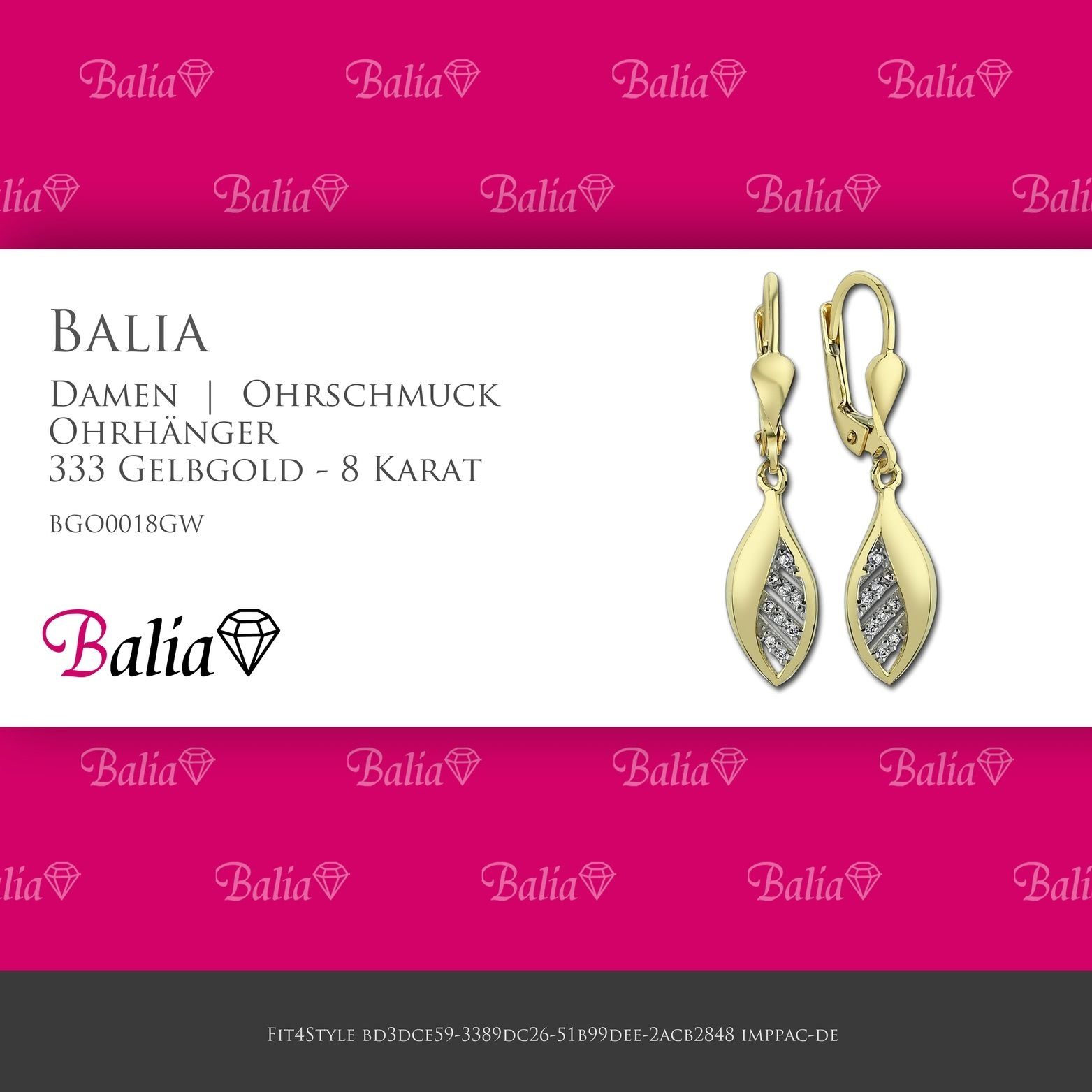 Blatt Paar Gelbgold 3cm aus 8 Damen Damen Ohrhänger Karat, Balia 333 - ca. Gelbgold Ohrhänger Balia (Ohrhänger), Ohrhänger Länge 8K