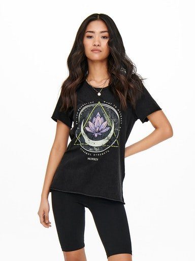 ONLLUCY Black unterschiedlich ONLY S/S print TOP LOTUS REG bedruckt Rundhalsshirt JRS NOOS