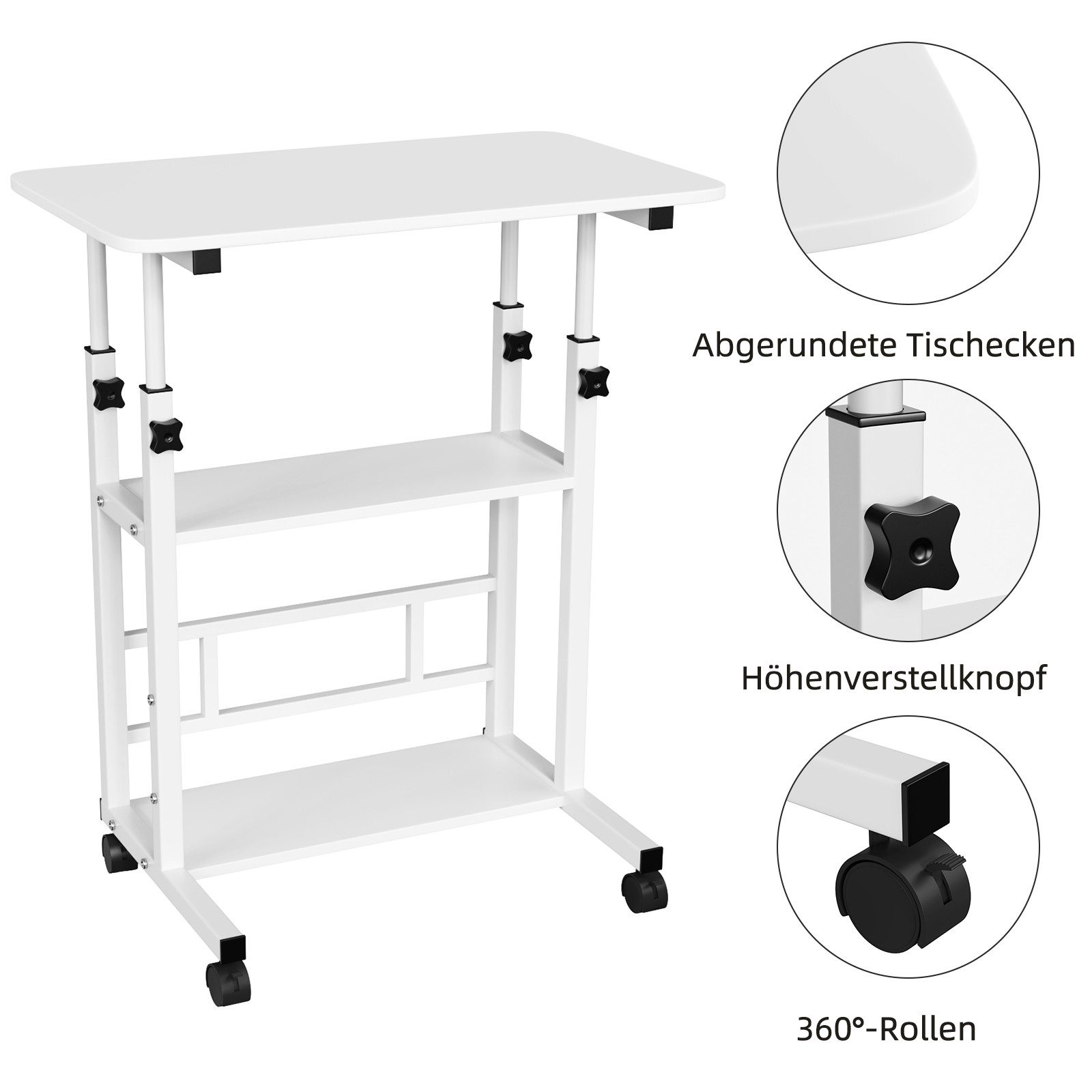 JEOBEST Computertisch Schreibtischh mit Rollen, Laptoptisch mit Ablage, (1-St., Laptoptisch) PC-Tisch Stehend, Höhenverstellbarer