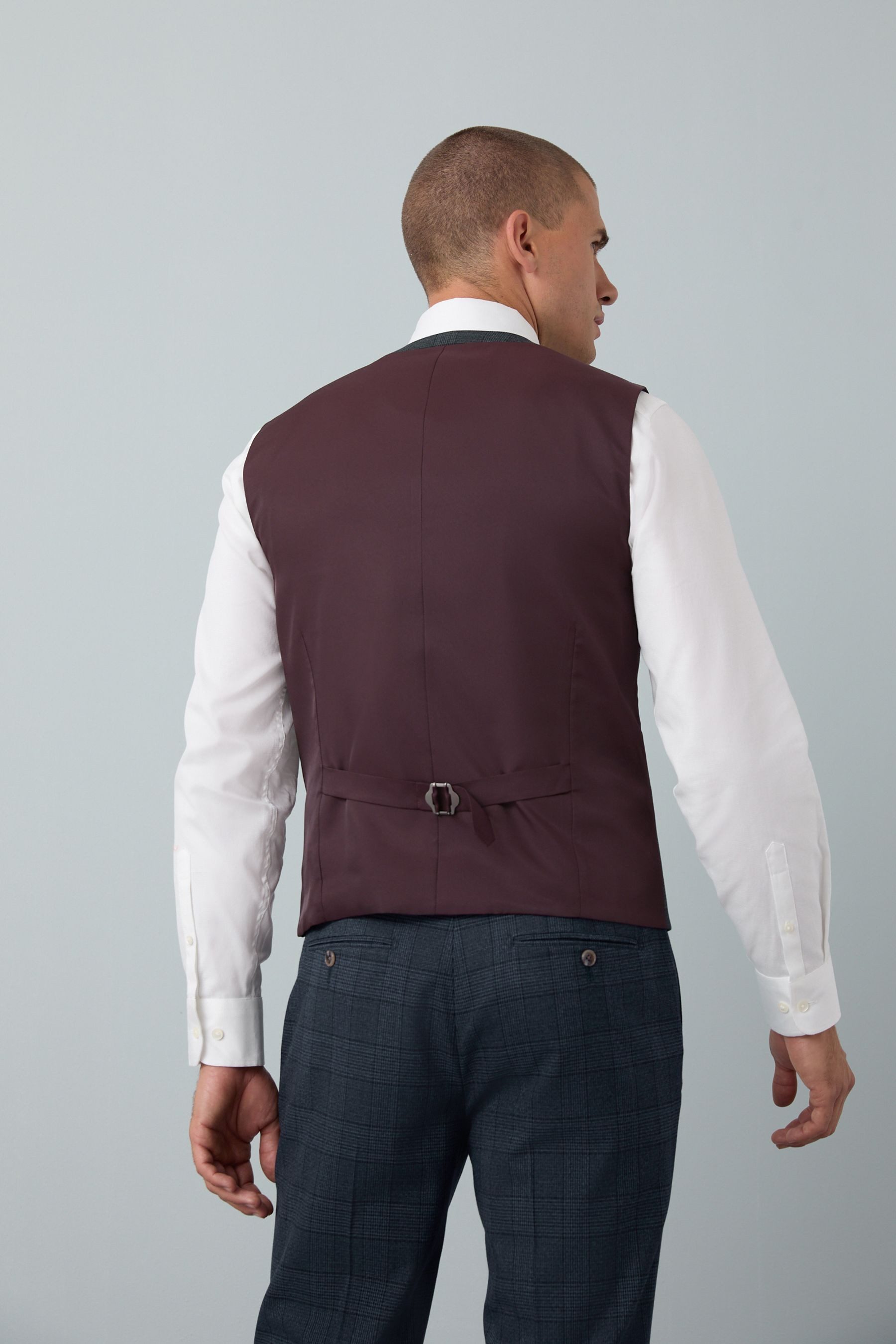 Next Anzugweste Tailored Fit Anzugweste mit Karomuster und Besatz (1-tlg) – Bild 2 von 5