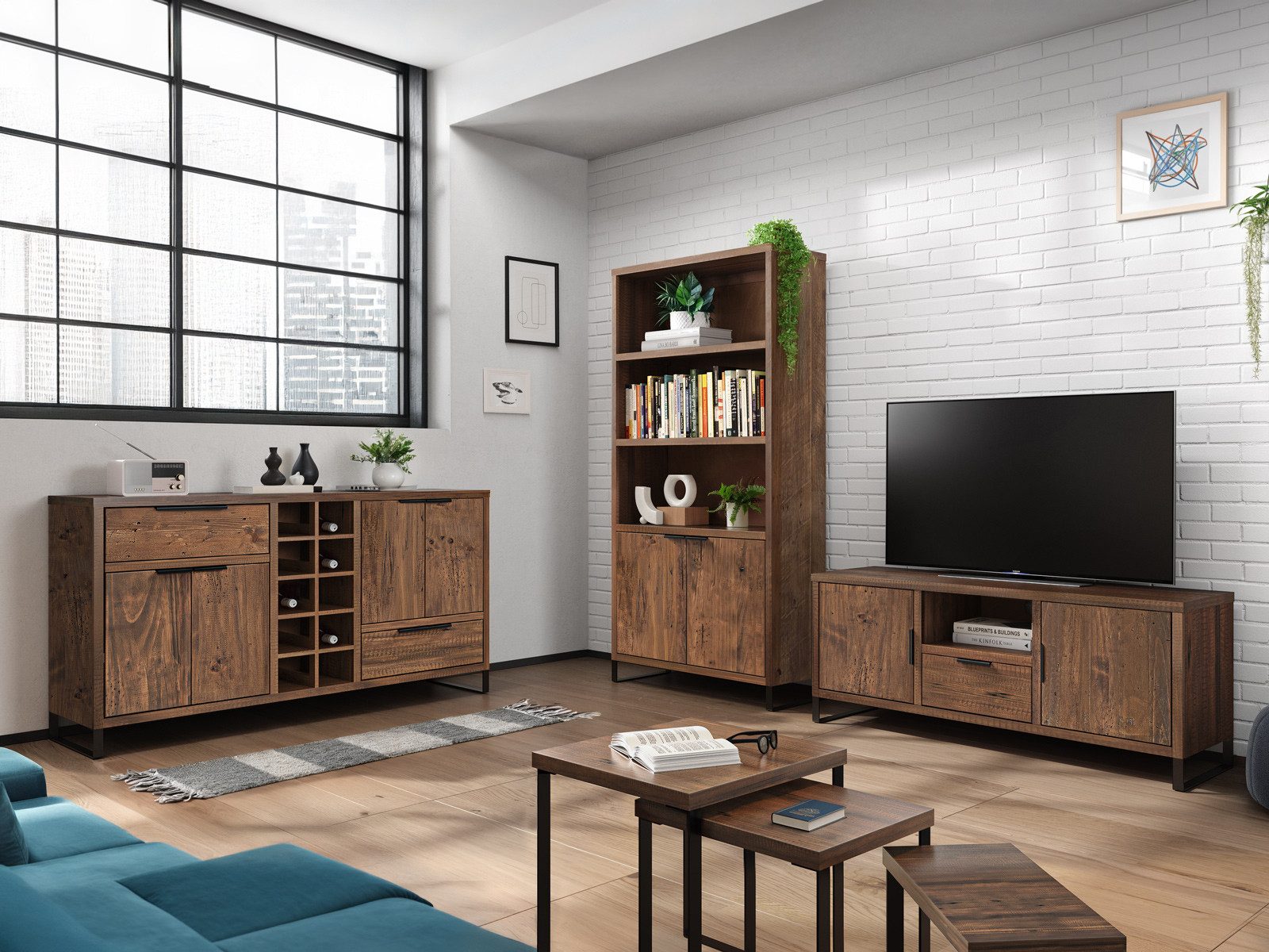 massivum Couchtisch 3er Set Sydney Pinie rustikal Satztische Beistelltische (1-St) – Bild 2 von 5
