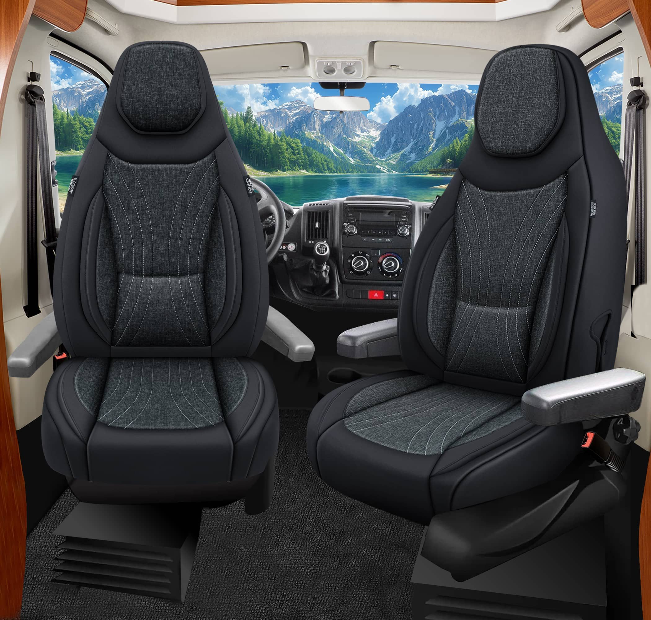 BREMER SITZBEZÜGE Autositzbezug für Pilote Atlas (C4), Set, 2-tlg., Schonbezüge Sitzbezüge Fahrer und Beifahrer, in Schwarz/Anthrazit