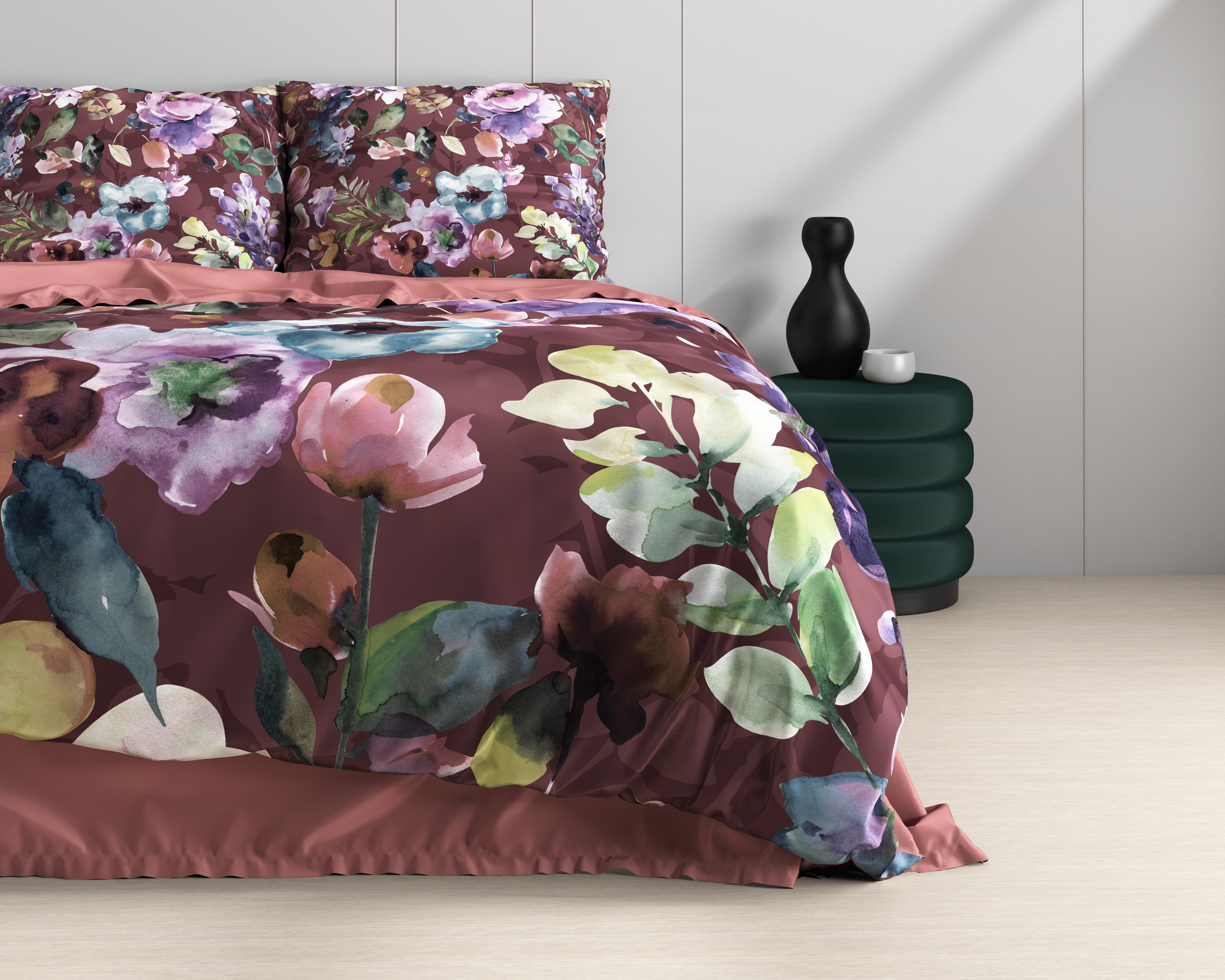 Sitheim-Europe Bettwäsche Anne Purple Bettwäsche aus 100 % Baumwollsatin, Baumwollsatin, 3 teilig, Weich, geschmeidig und wärmeregulierend