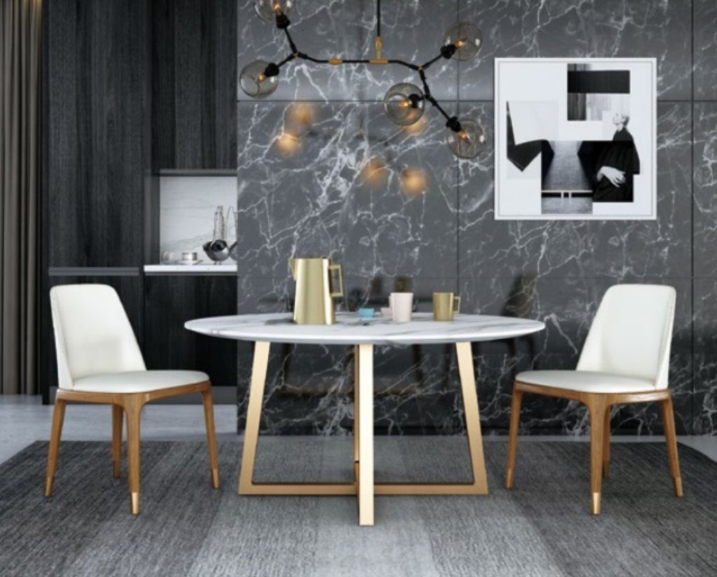 JVmoebel Esstisch, Design Ess Tisch Rund Metall Runde Tische Wohn Zimmer  Luxus Gold