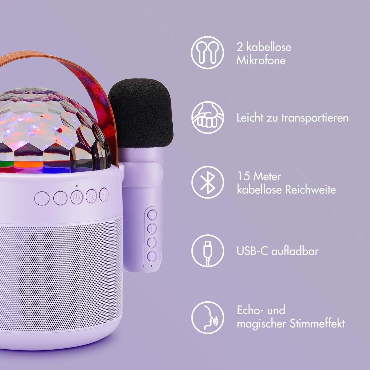 imoshion imoshion Sing & Shine Karaoke-Set - Lautsprecher und 2 Mikrofone - Lav Karaoke-Maschine – Bild 2 von 5