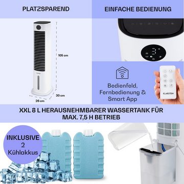 Klarstein Ventilatorkombigerät Skytower Grand Smart Luftkühler, mit Wasserkühlung & Eis mobil Klimagerät ohne Abluftschlauch